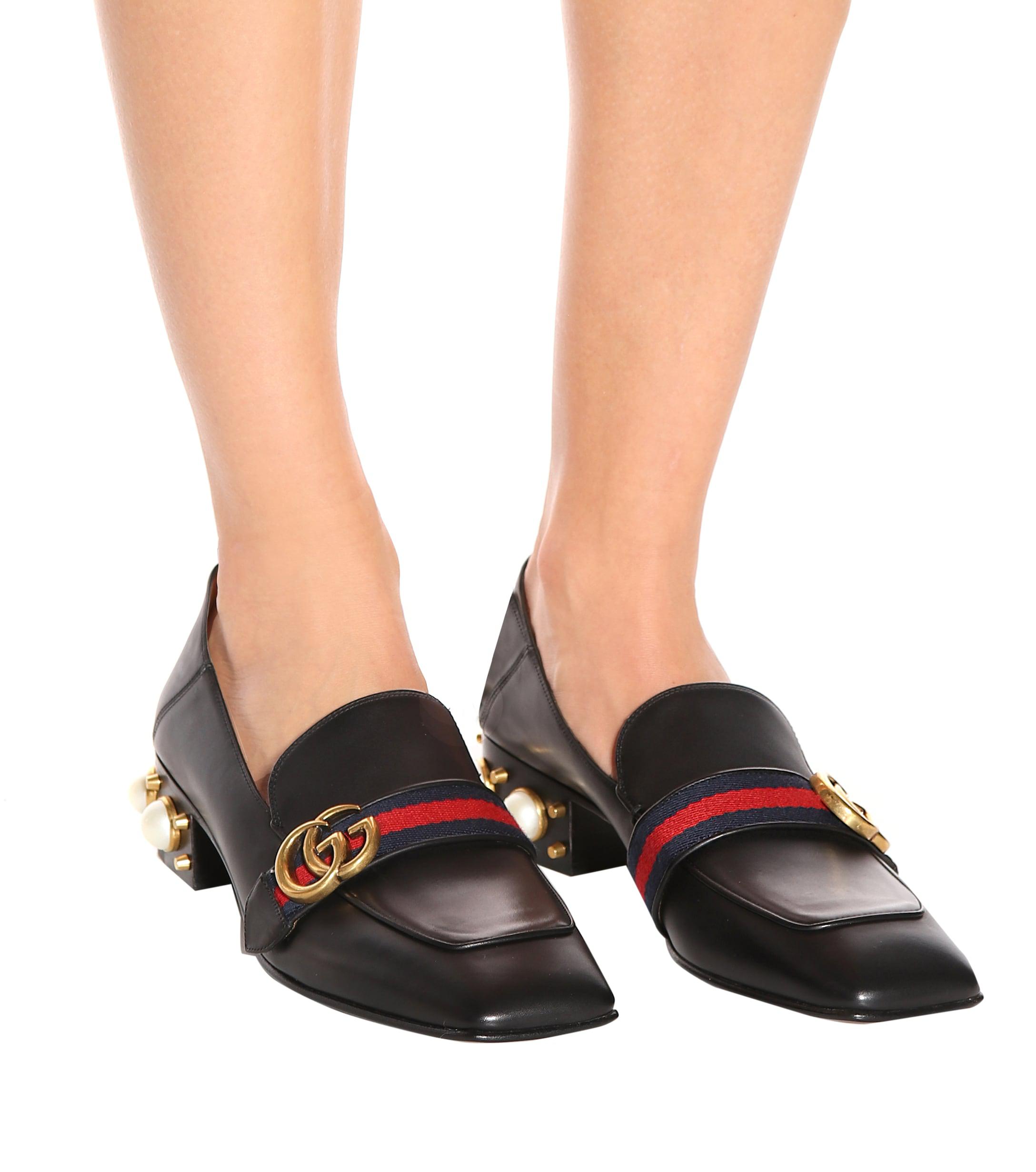 Gucci Leather Mid-heel Loafers in Black | Lyst