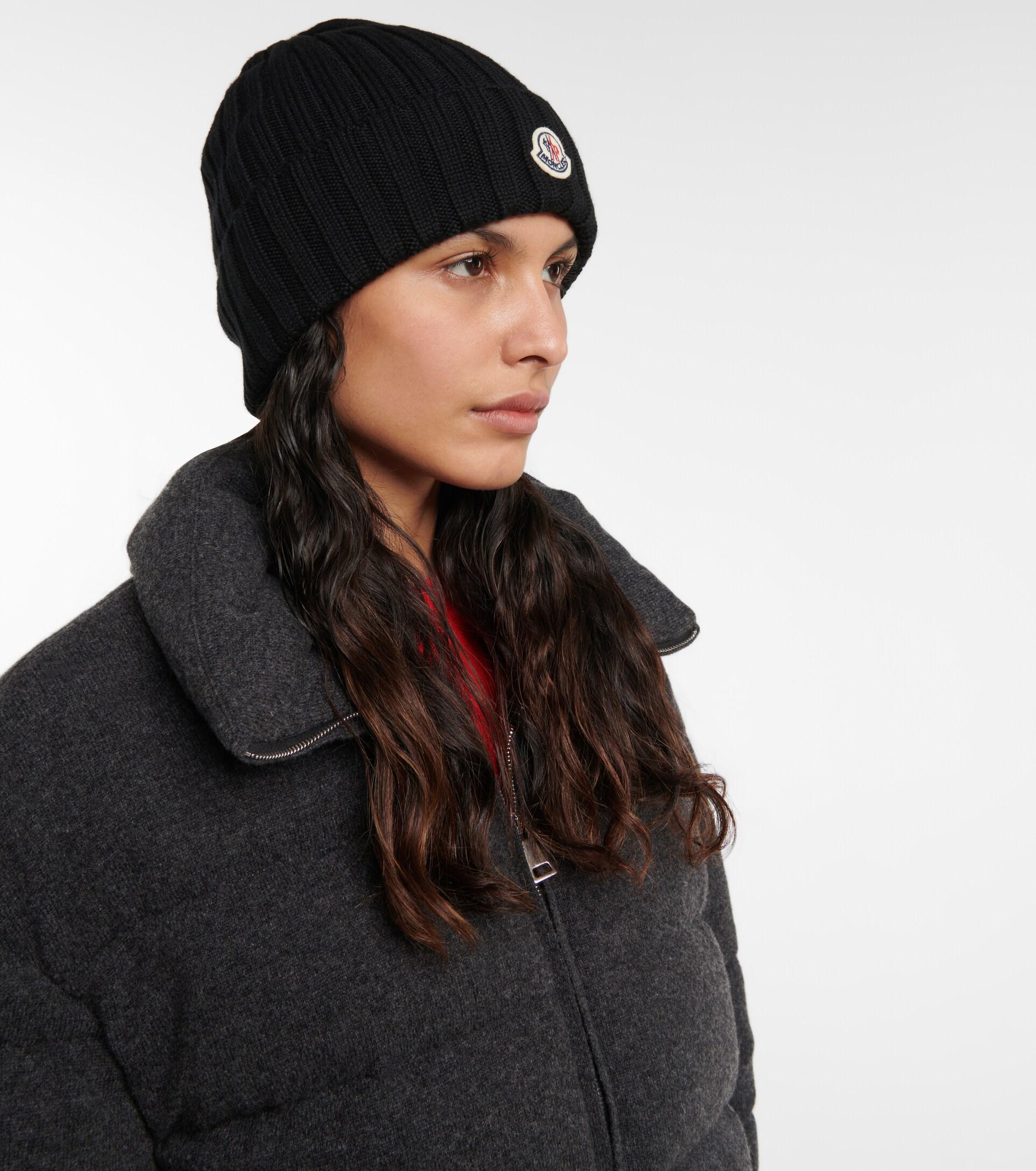 Moncler Ribbed-knit Wool Beanie in Black | Lyst