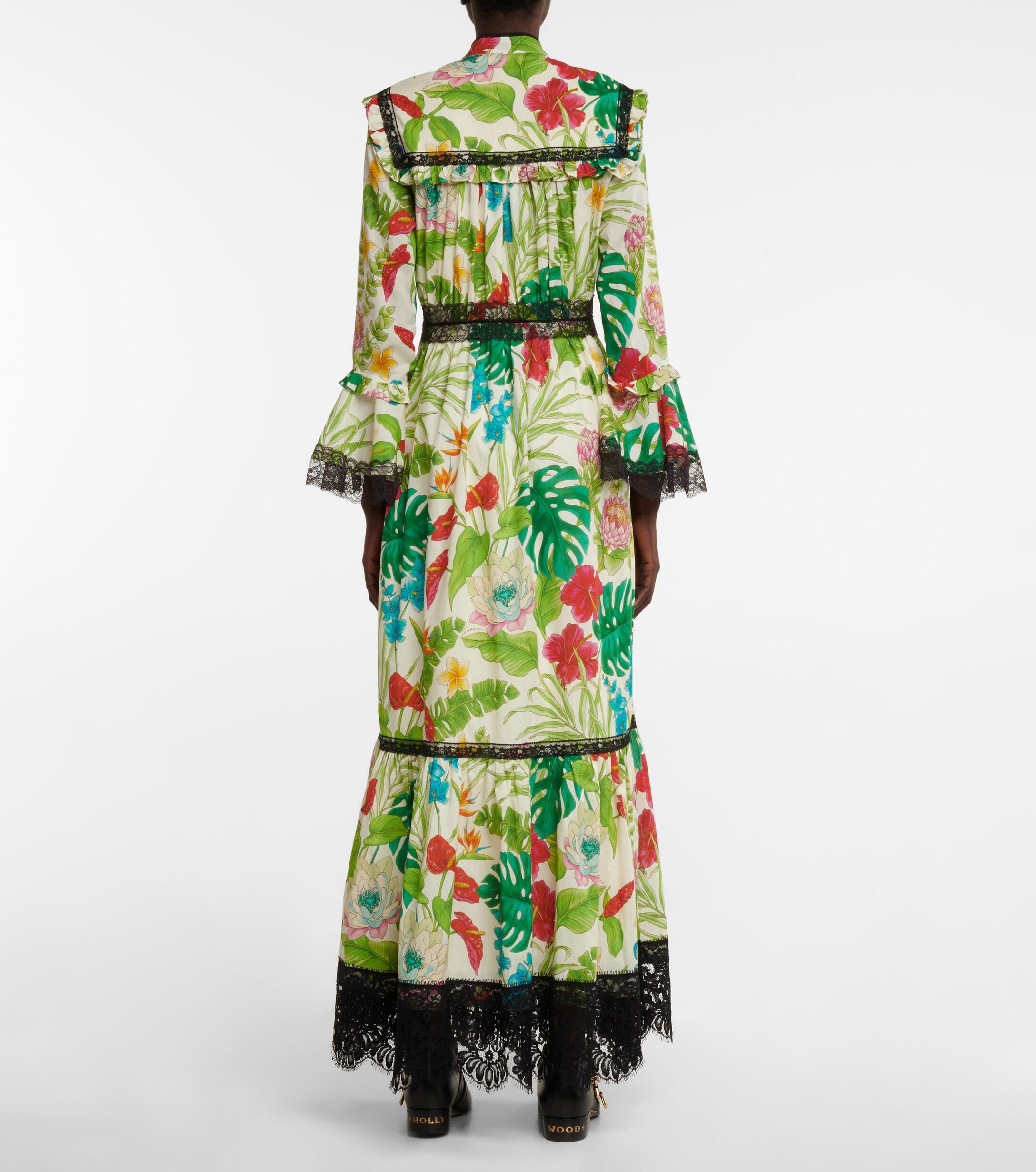 ワンピース GUCCI FLORAL PRINT MUSLIN LONG DRESS Authentic NWT- GUCCI floral Patchwork- print Silk Crepe De