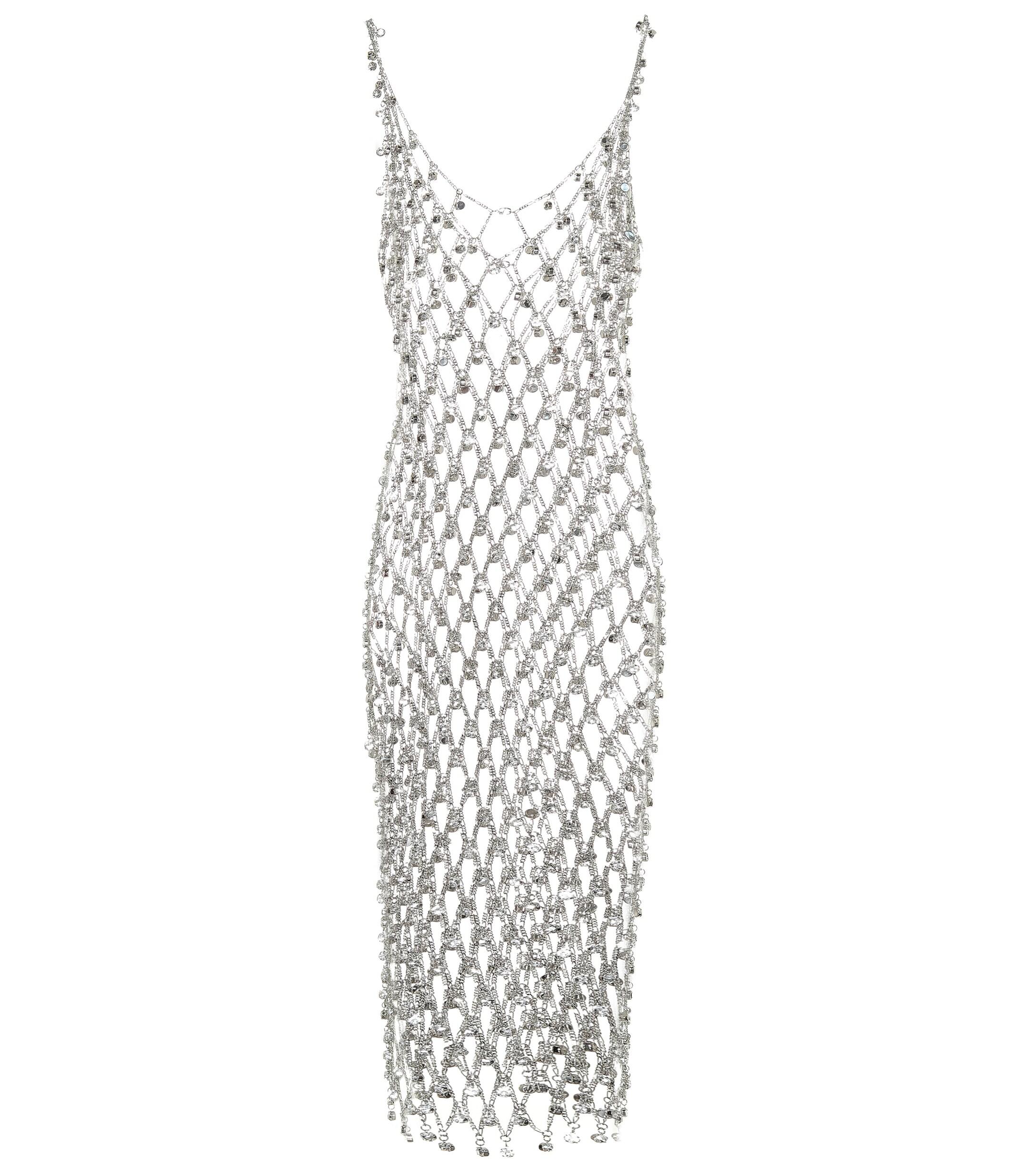 Grey Womens Dresses Paco Rabanne Dresses Paco Rabanne Chain Halterneck Midi Dress in Silver 