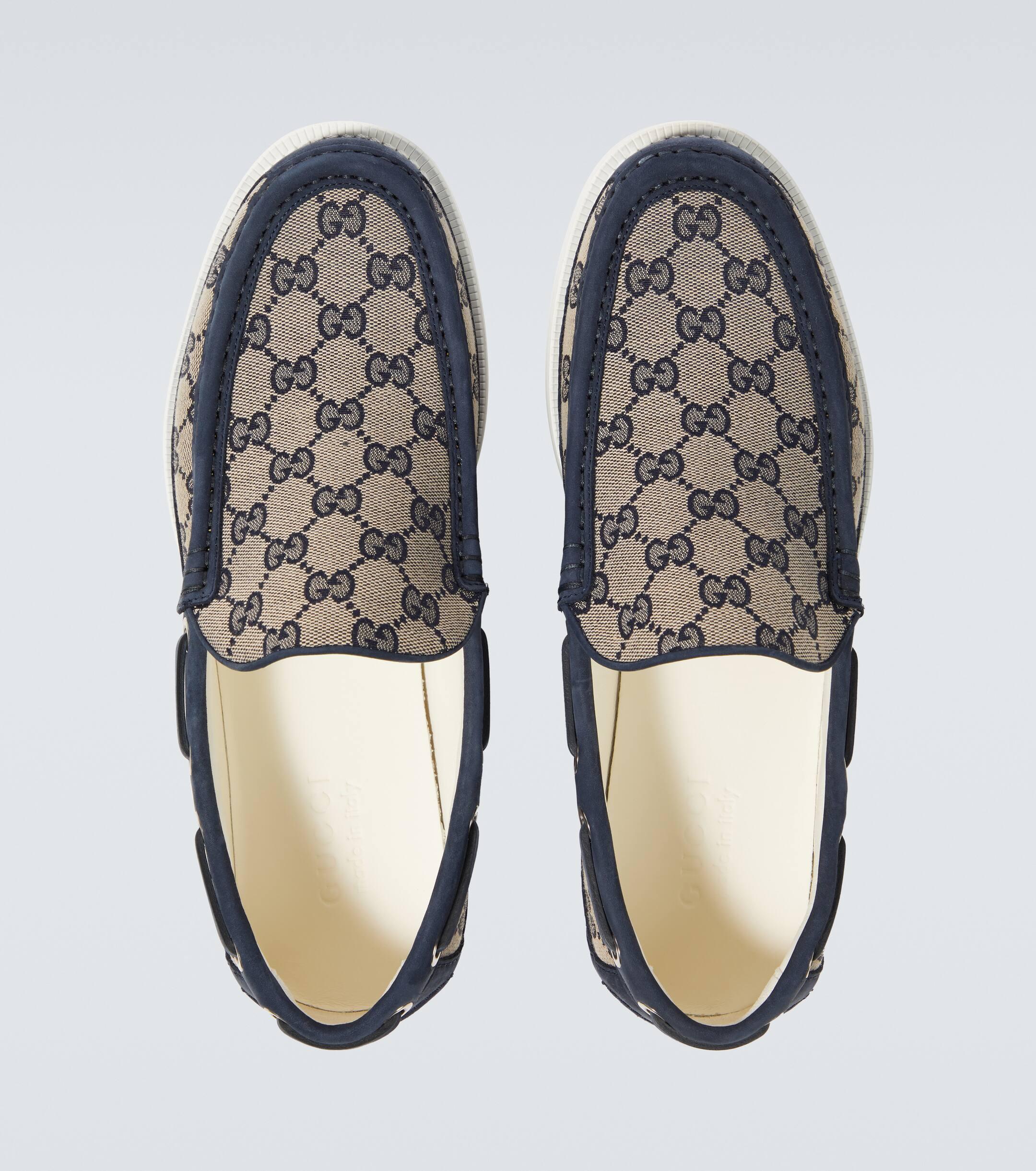 Gucci Gg Leather-Trimmed Canvas Boat Shoes in Blue for Men Lyst UK