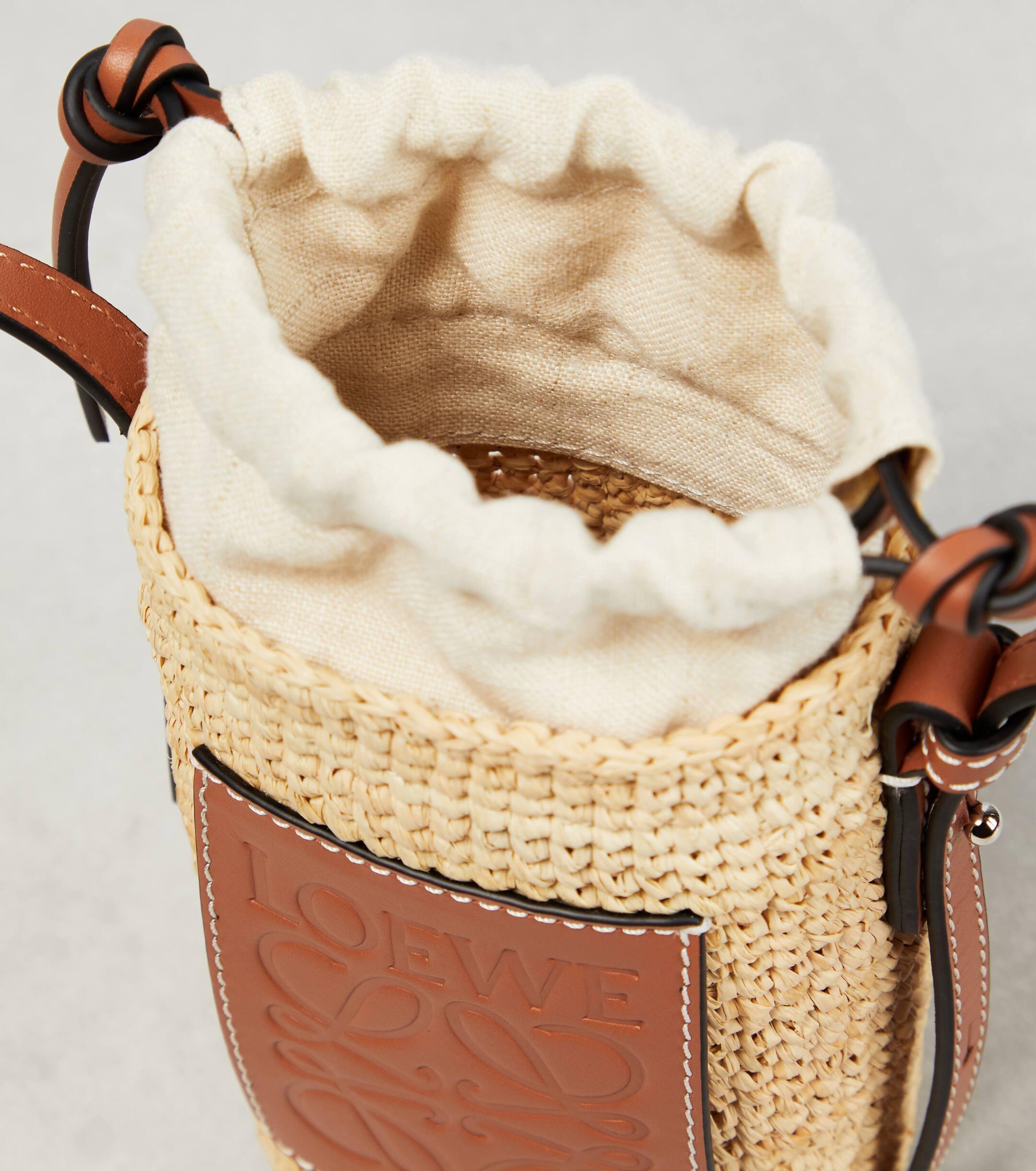 Loewe Cylinder Pocket Leather-trimmed Raffia Pouch in Natural