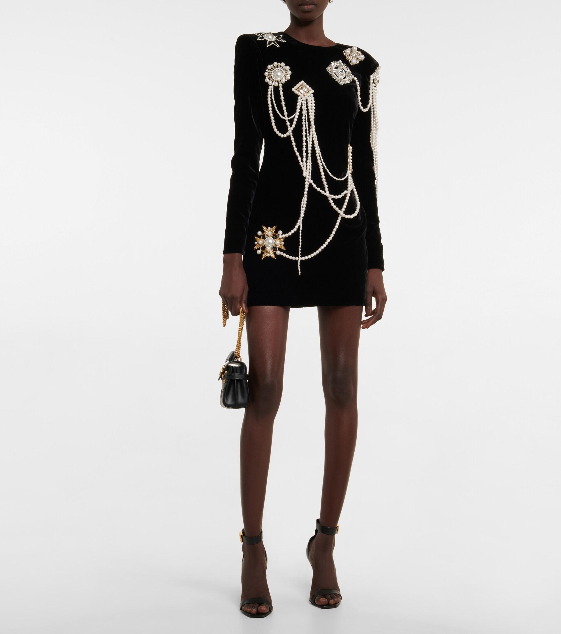Balmain Embellished Velvet Minidress in Black | Lyst