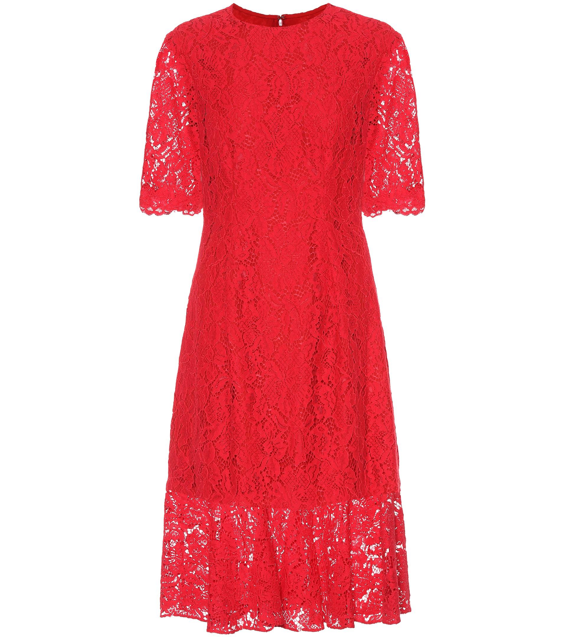 Carolina Herrera Longuette Lace Dress in Red - Lyst