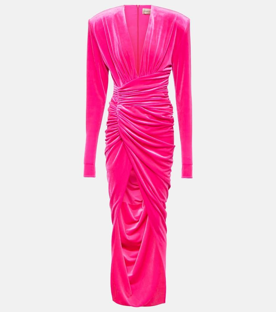 Alexandre Vauthier Velvet Draped Midi Dress in Pink | Lyst