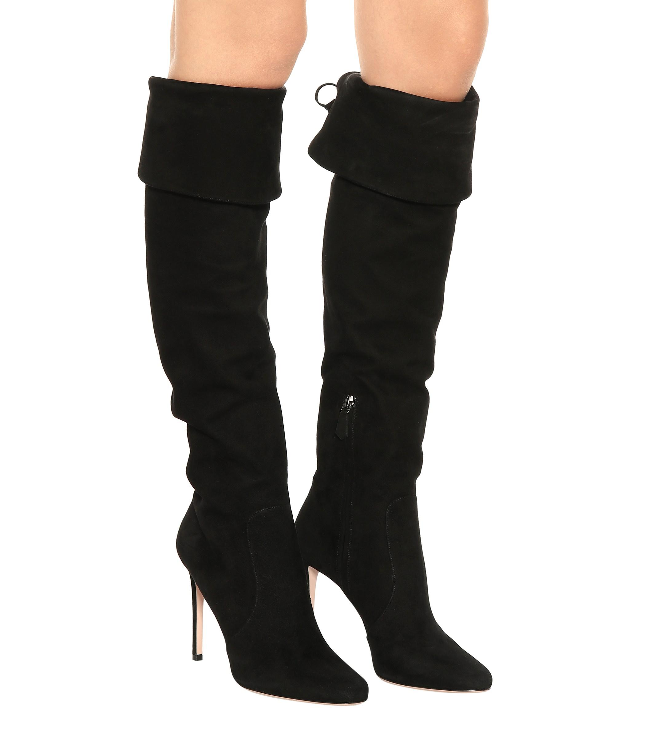 Prada Suede Knee-high Boots in Black - Lyst
