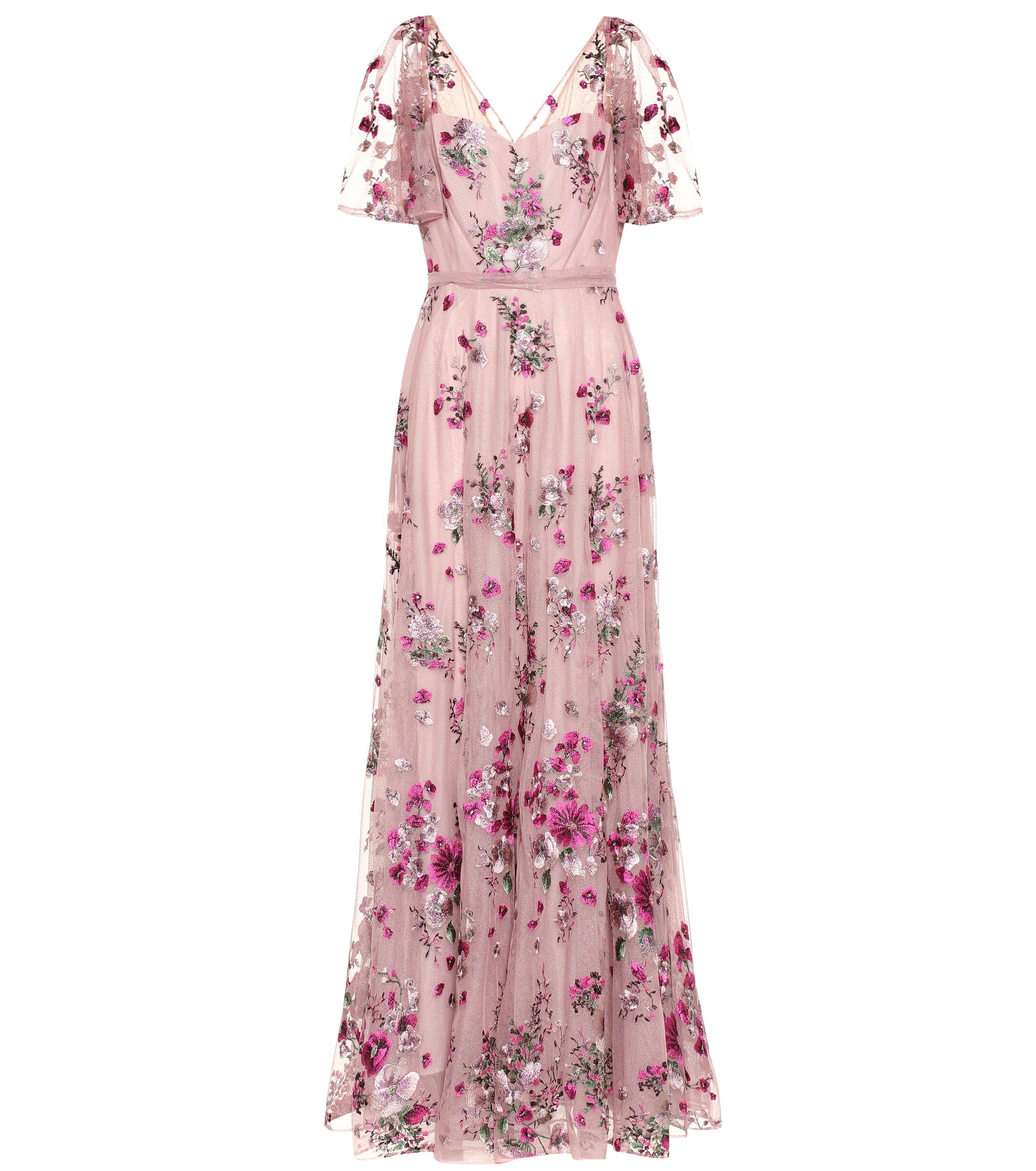 Marchesa Notte floral-embroidered tulle maxi dress