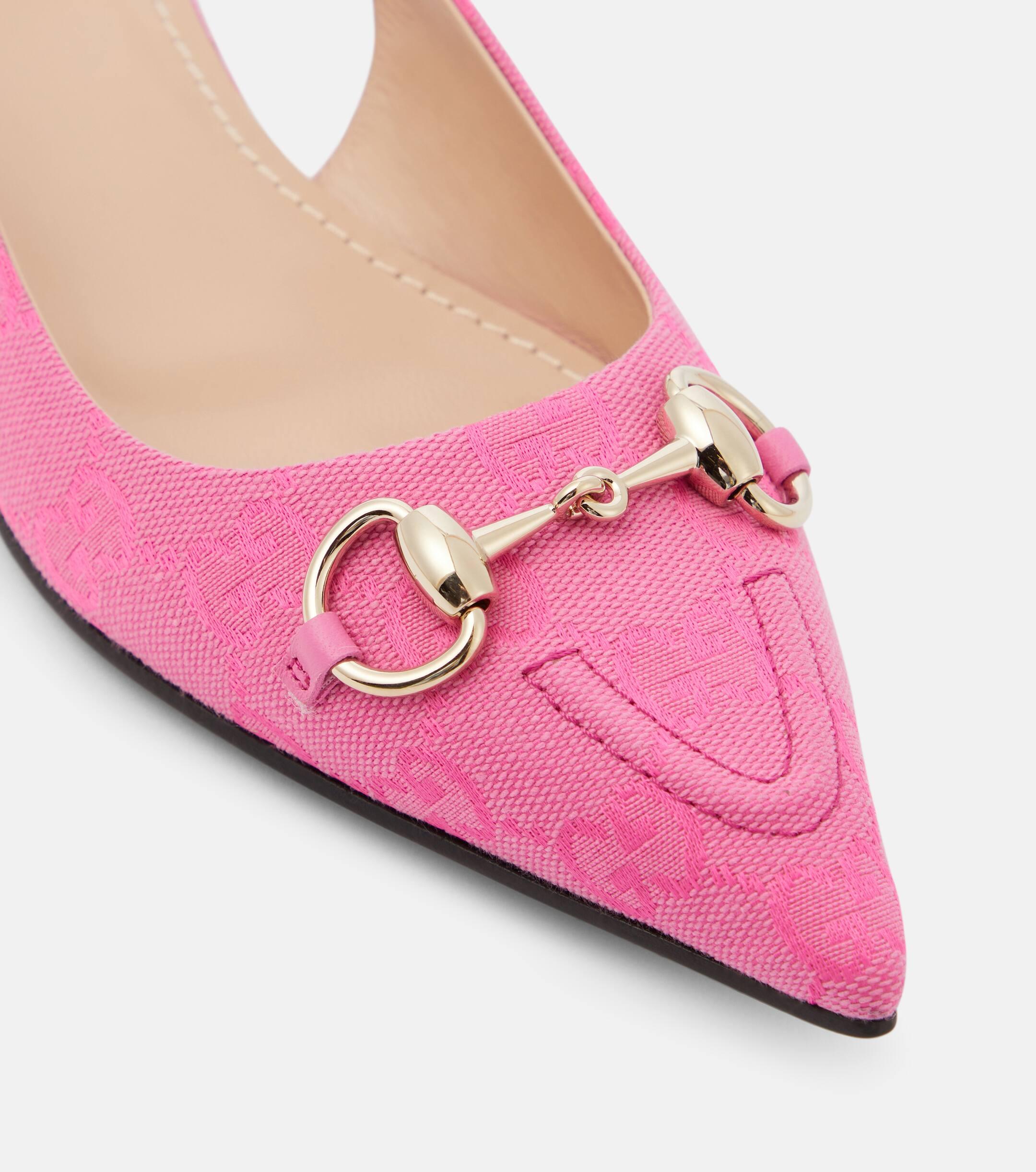 Gucci Horsebit Gg Canvas Slingback Flats in Pink Lyst UK