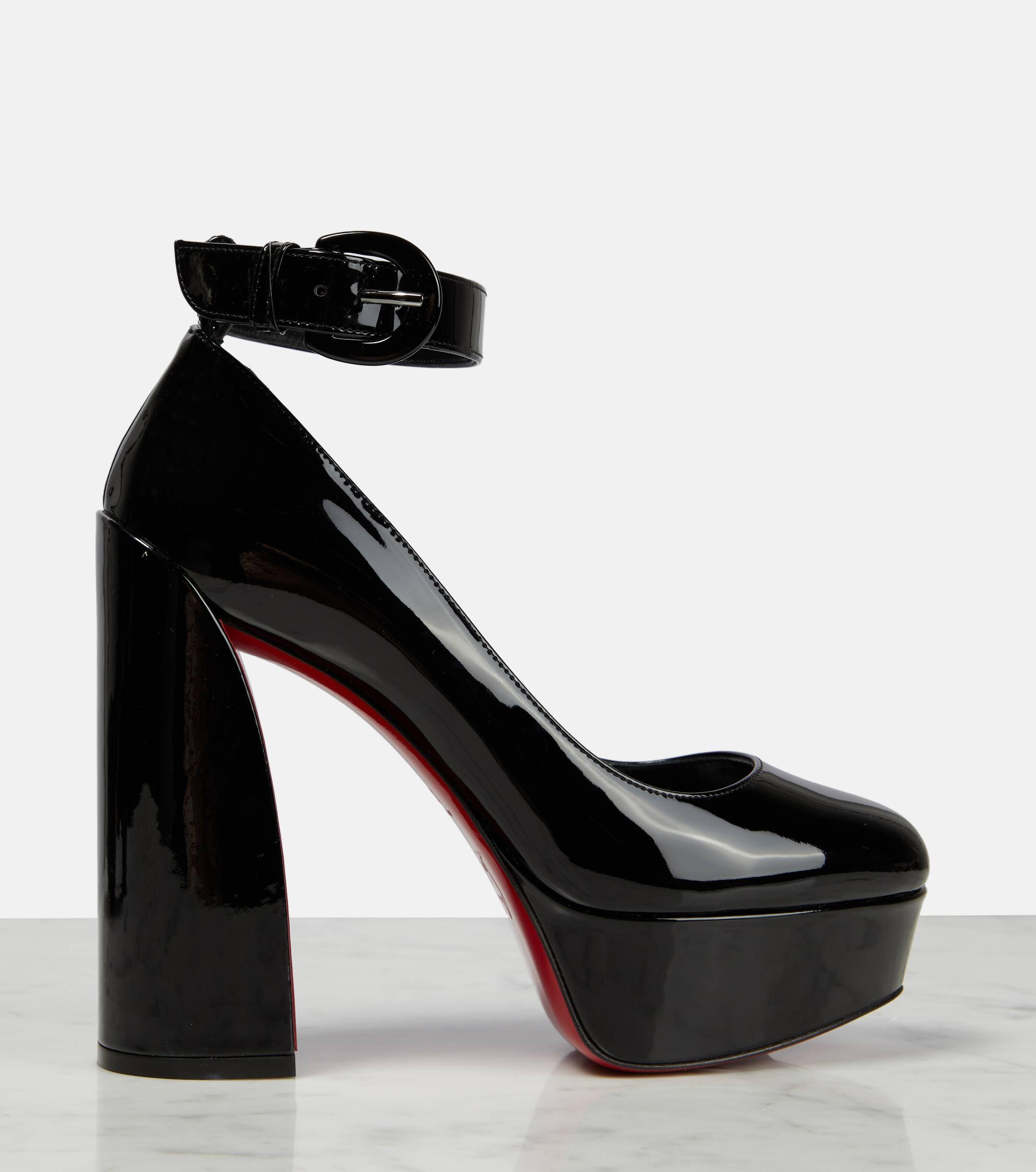 Black leather platform pumps online