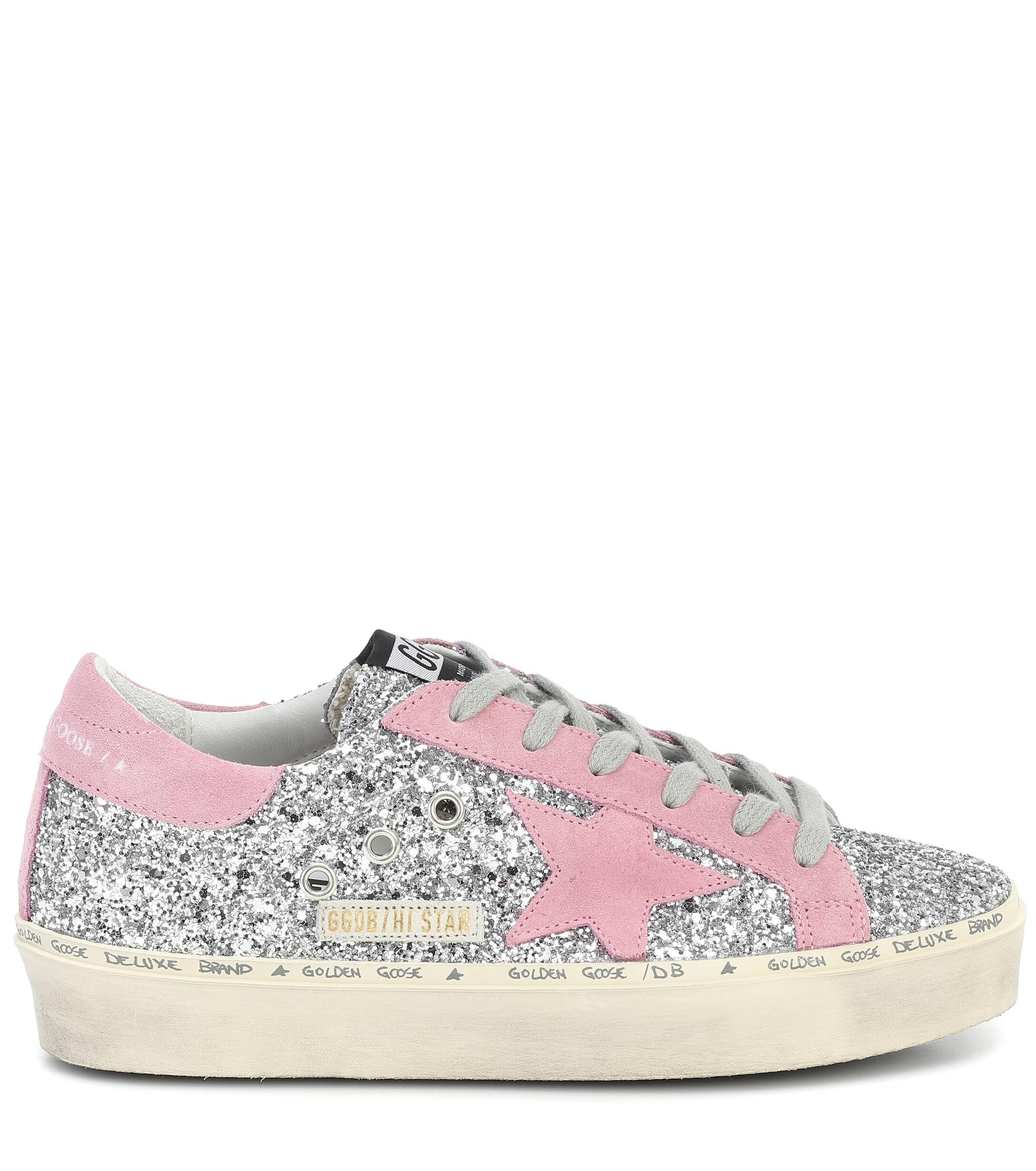 Golden Goose Deluxe Brand Goose Hi Star Glitter Sneakers in Silver