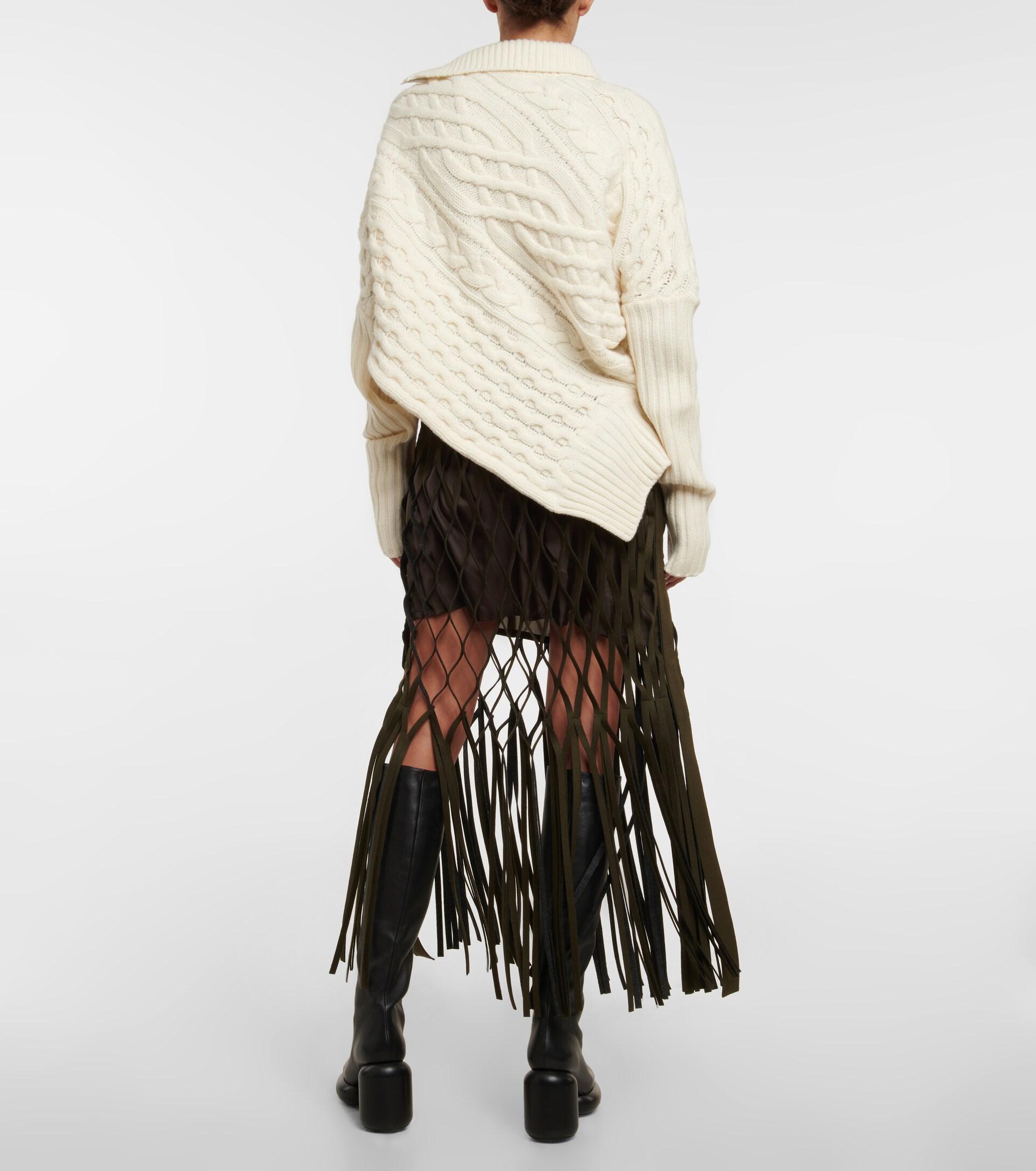 Sacai Zipped Cable-knit Turtleneck Sweater in Natural | Lyst
