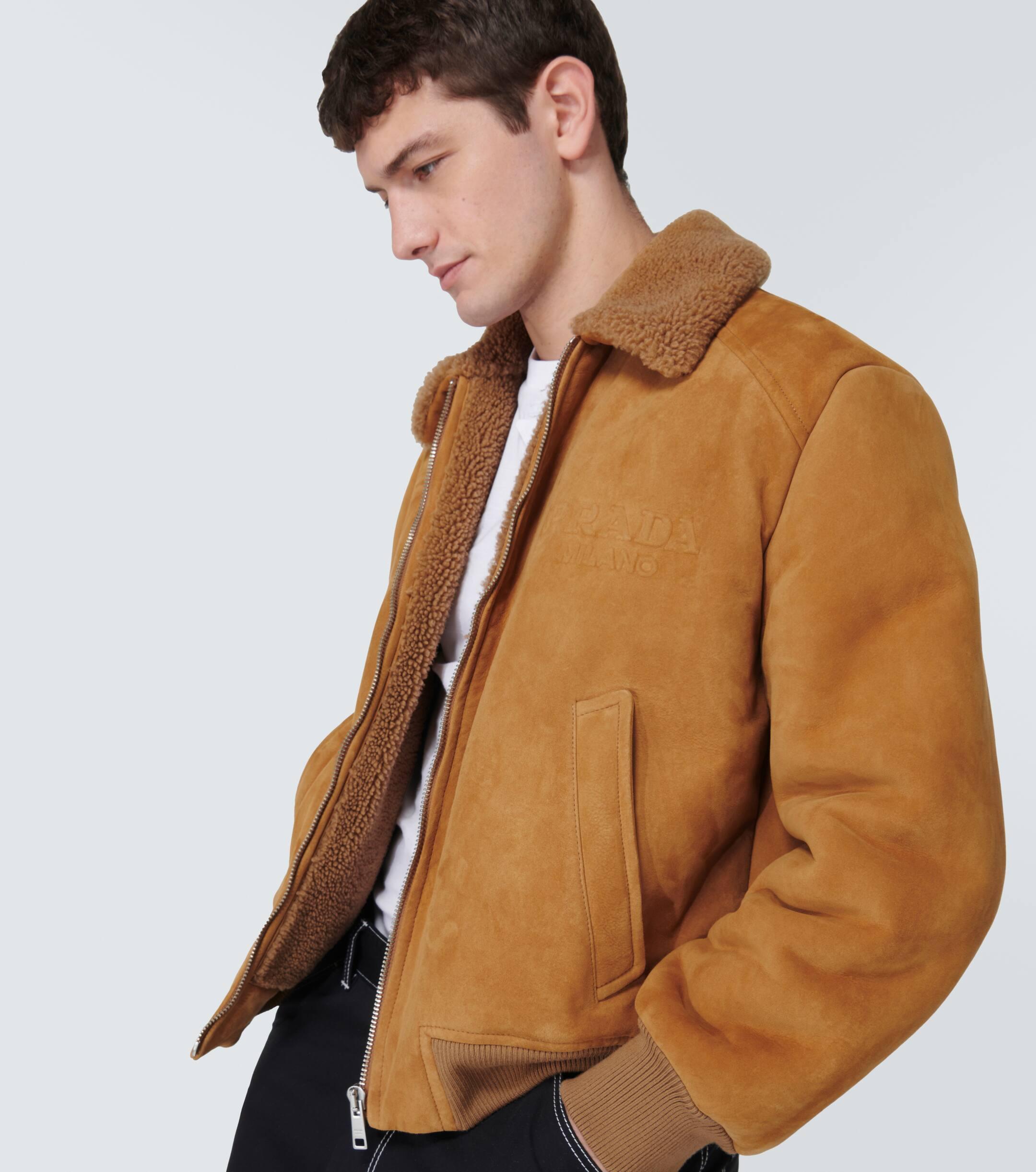 Mens brown prada leather cheap jacket