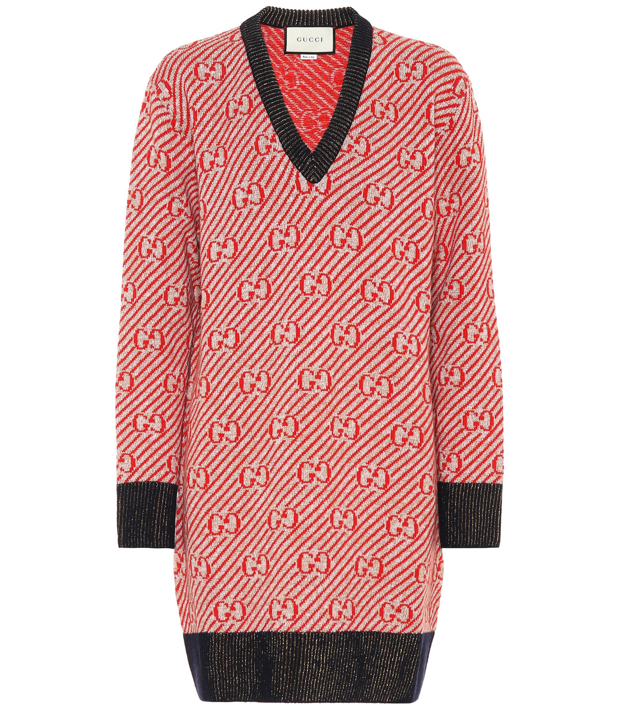 Gucci GG Striped Sweater Dress in Red Lyst