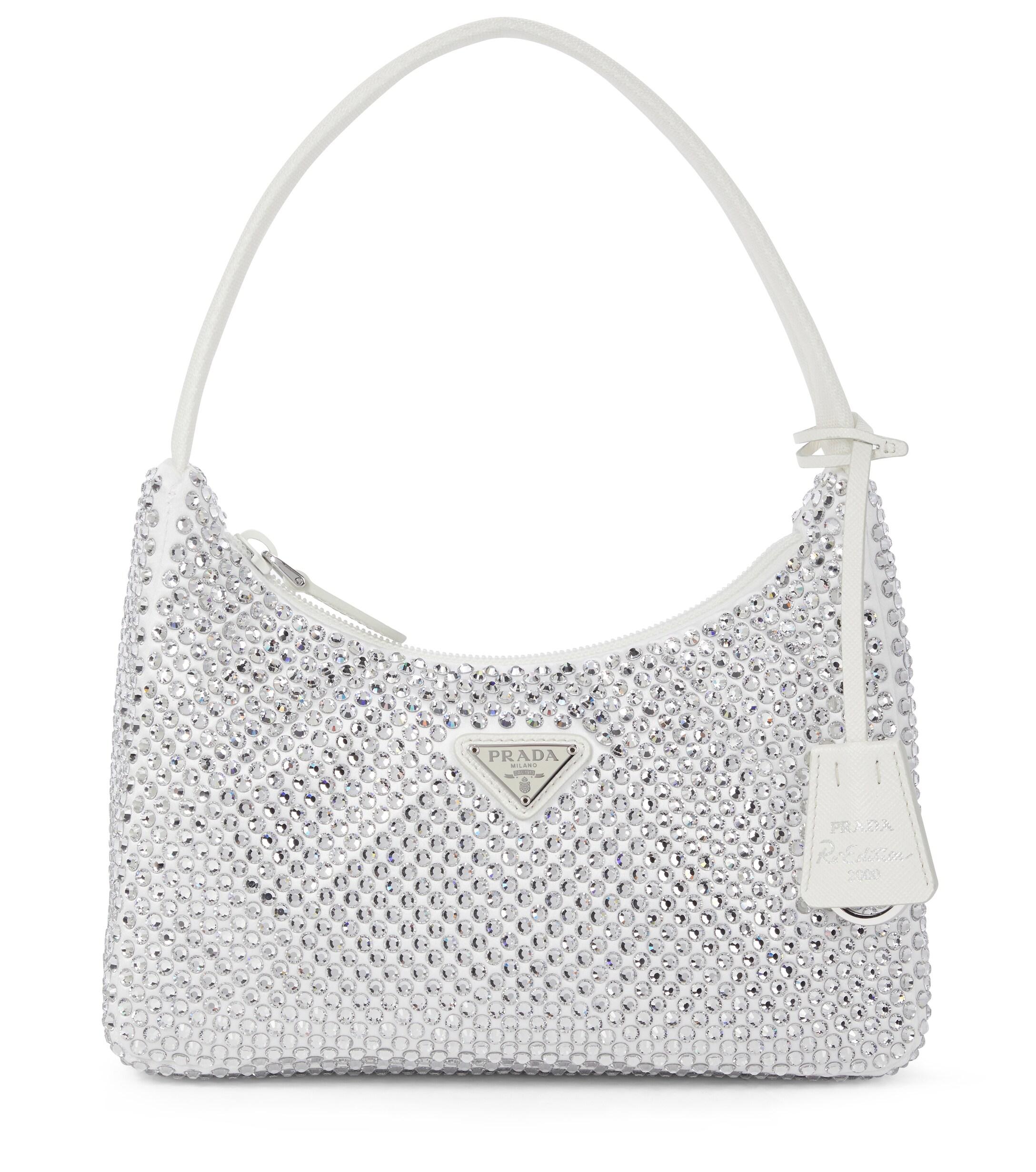 Sac Re-Edition 2000 en satin à cristaux Prada en coloris Blanc | Lyst