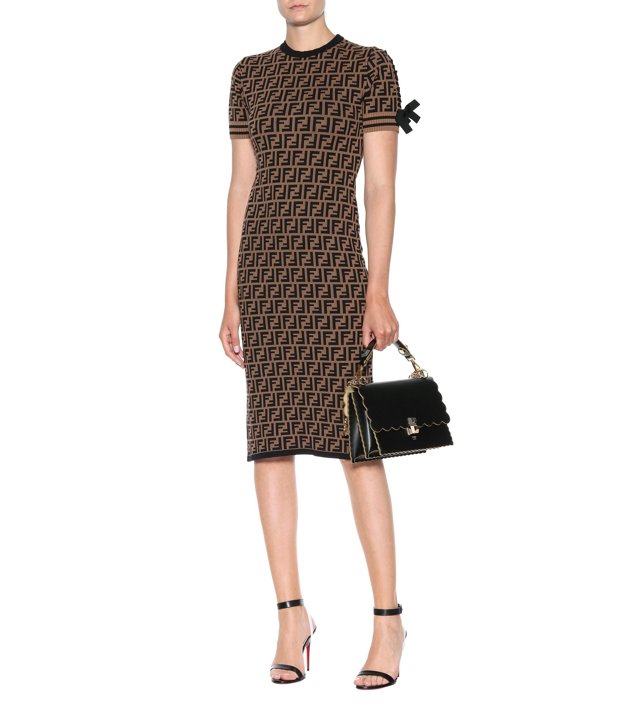 Fendi Knit Midi Dress in Brown - Lyst