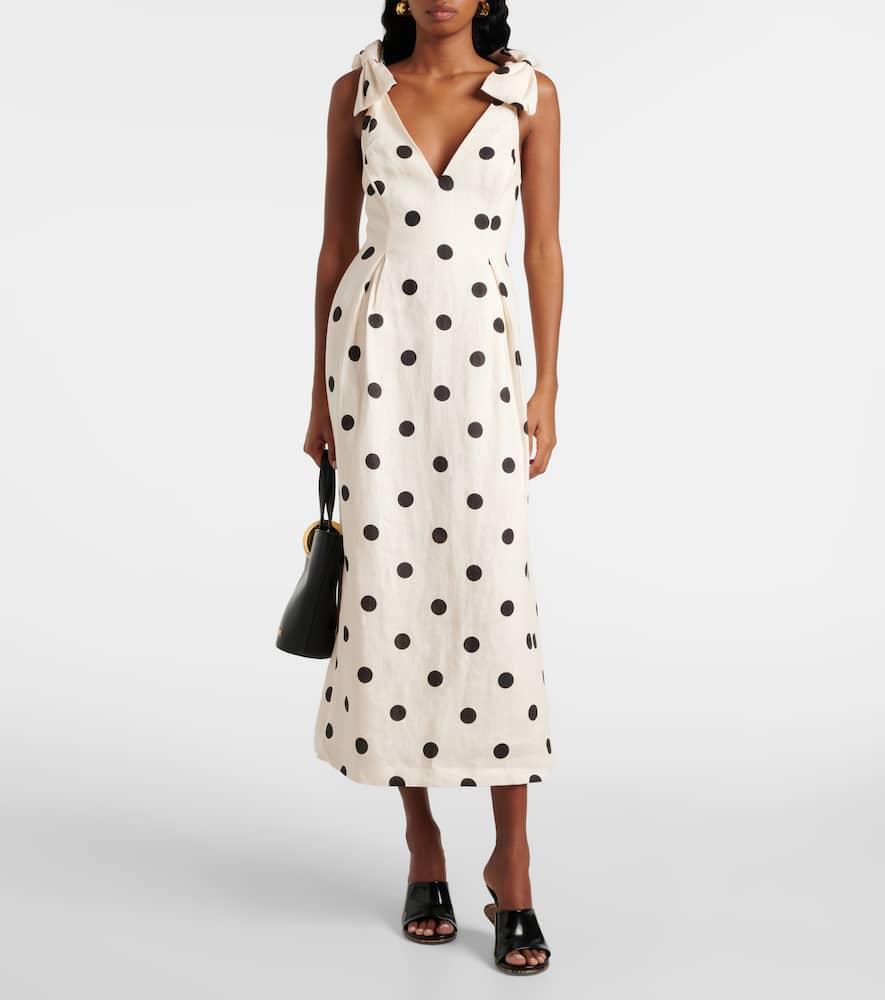Zimmermann Polka-Dot Bow-Detail Linen Midi Dress in White | Lyst Zimmermann Polka-Dot Bow-Detail Linen Midi Dress in White | Lyst