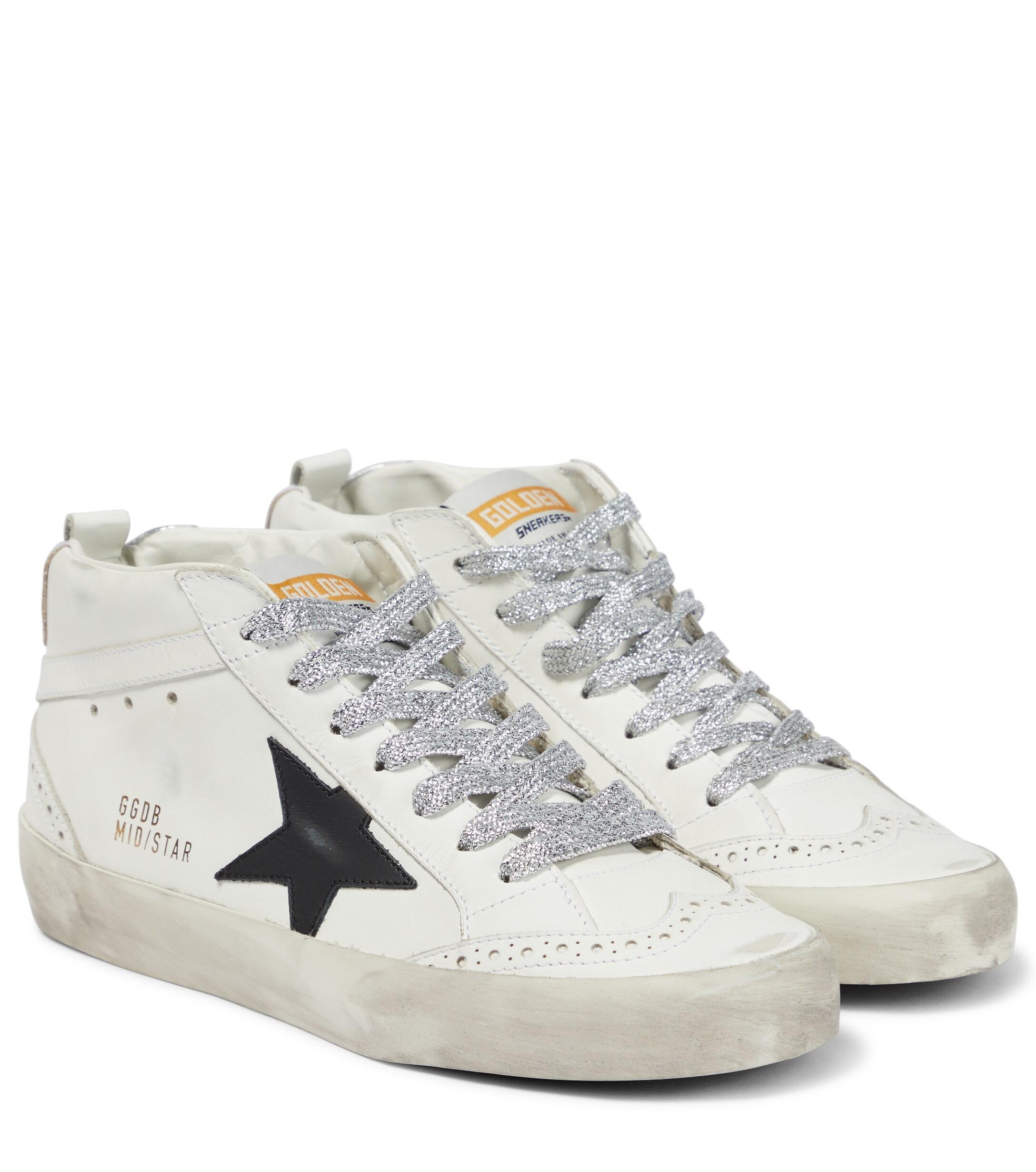 Golden Goose Mid Star Leather Sneakers in White | Lyst