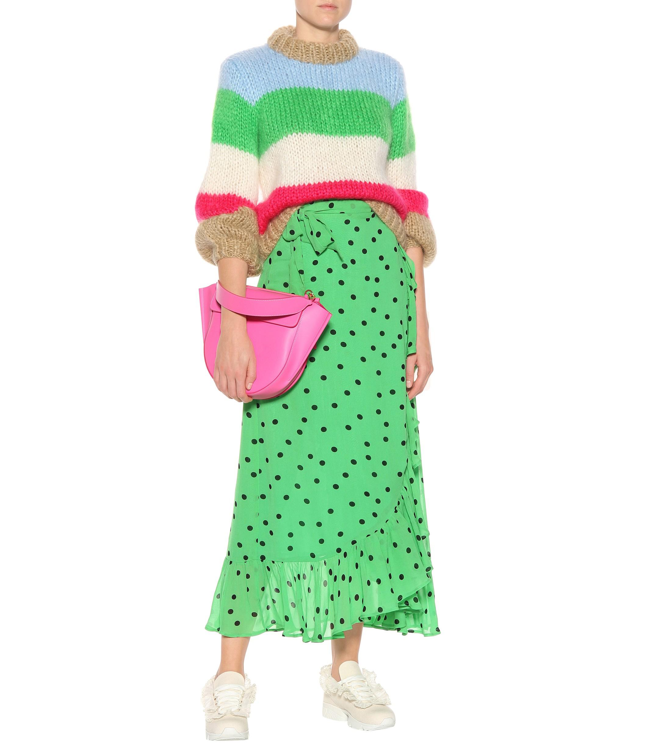 Ganni Synthetic Dainty Georgette Wrap Skirt in Green - Lyst