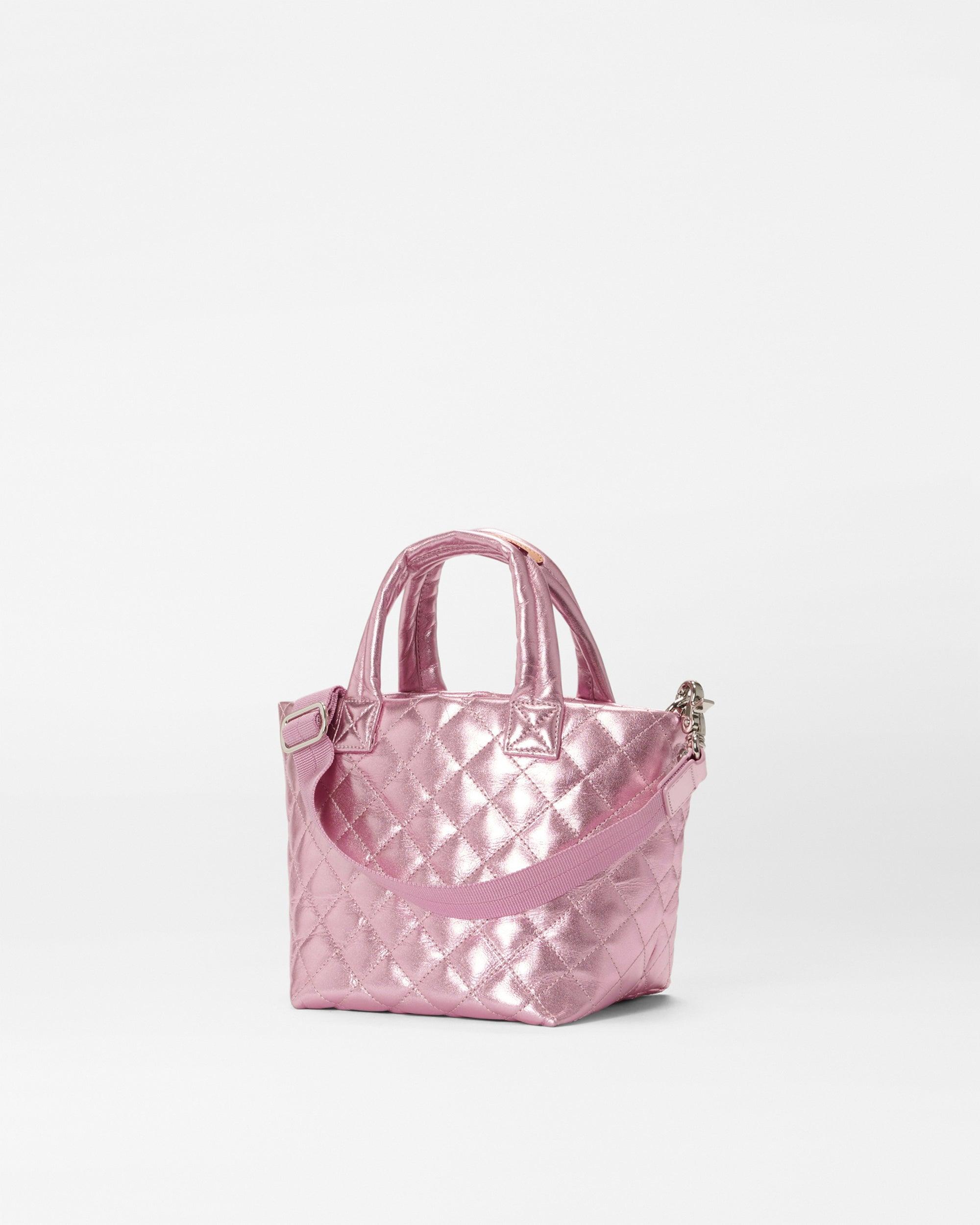 MZ Wallace Rose Metallic Leather Micro Metro Tote Deluxe in Pink