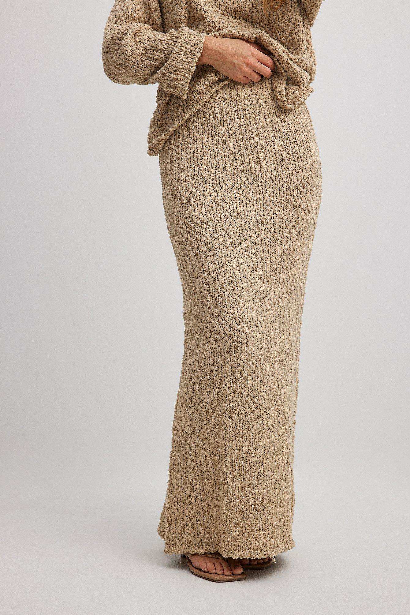 NA-KD Structured Knitted Maxi Skirt in Natural | Lyst