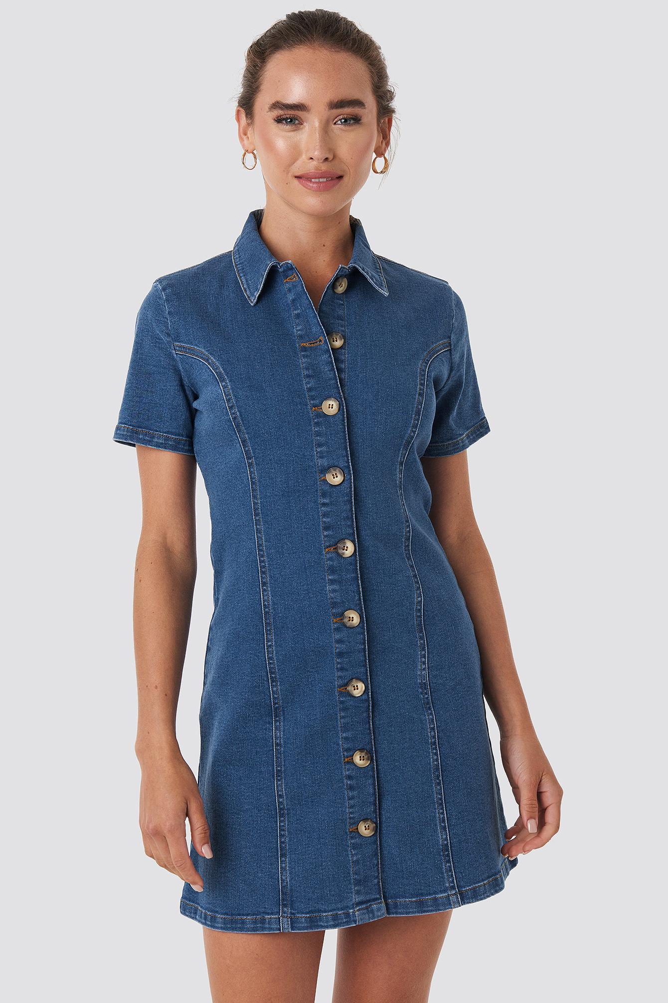 button up denim dress
