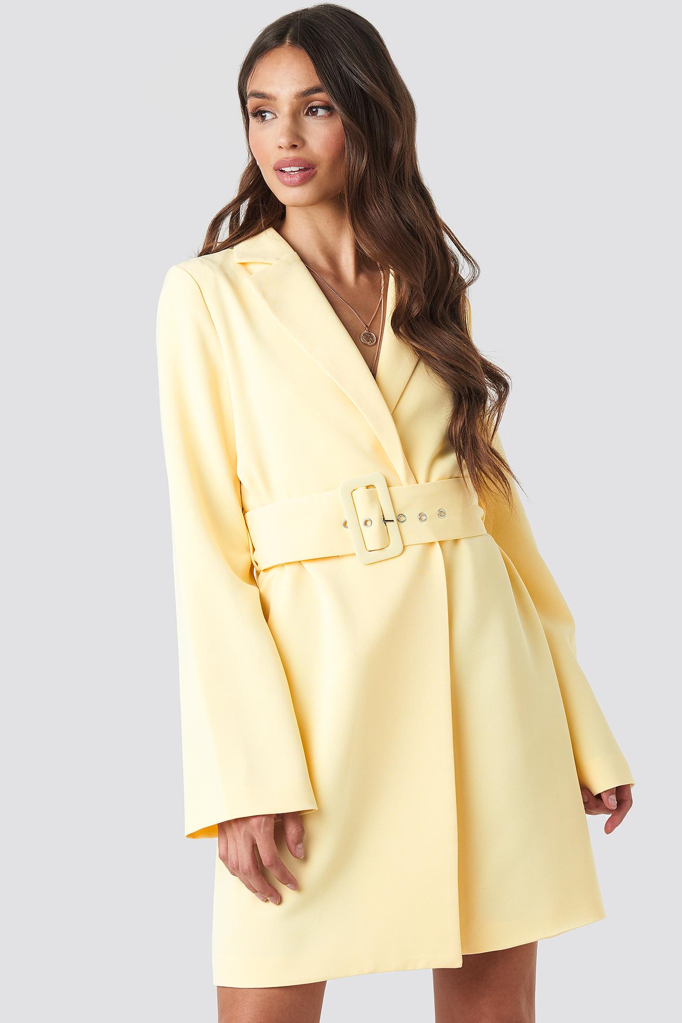 wide sleeve belted blazer dress