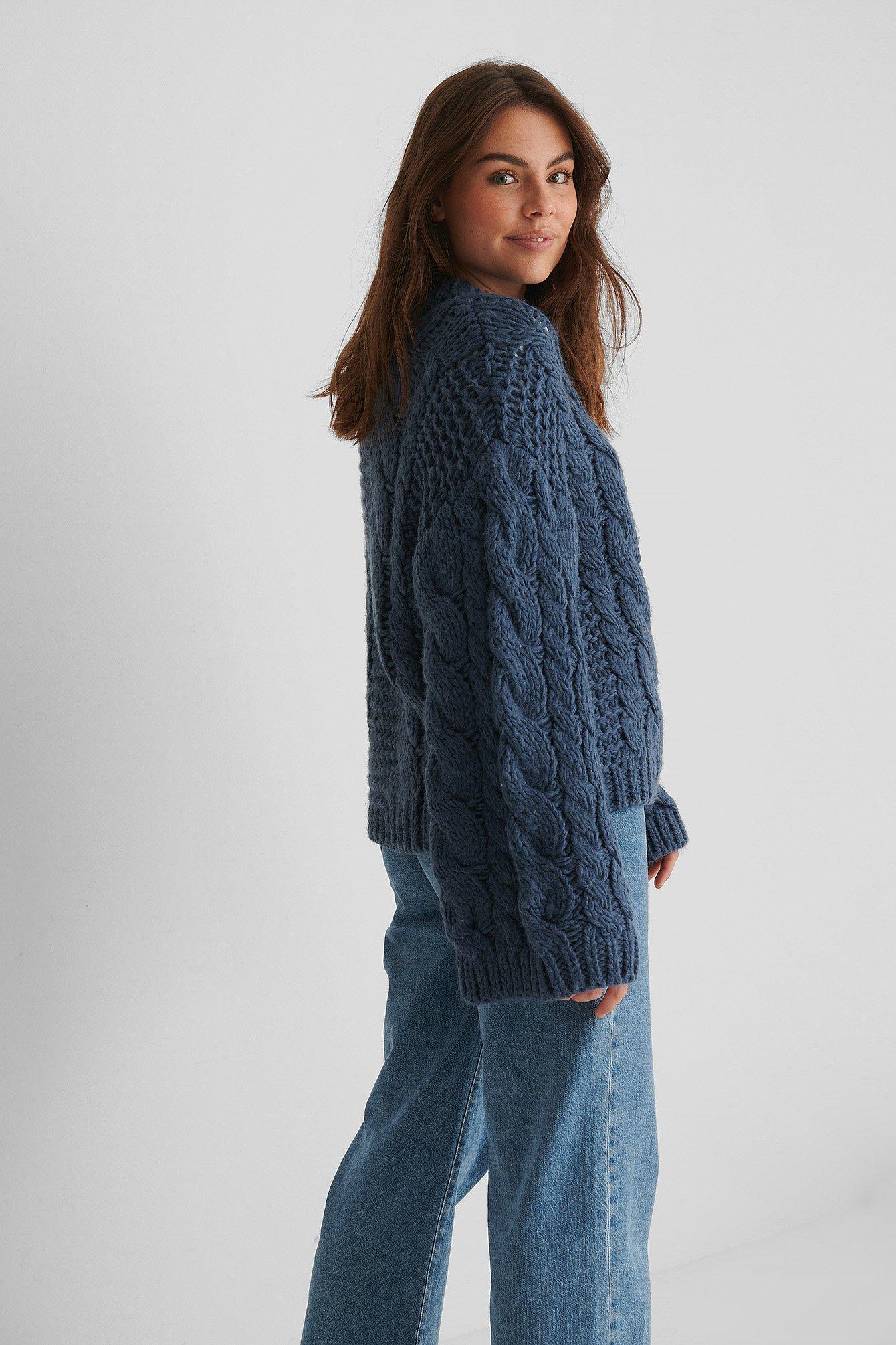 NA-KD Blue Chunky Cable Knitted Sweater - Lyst
