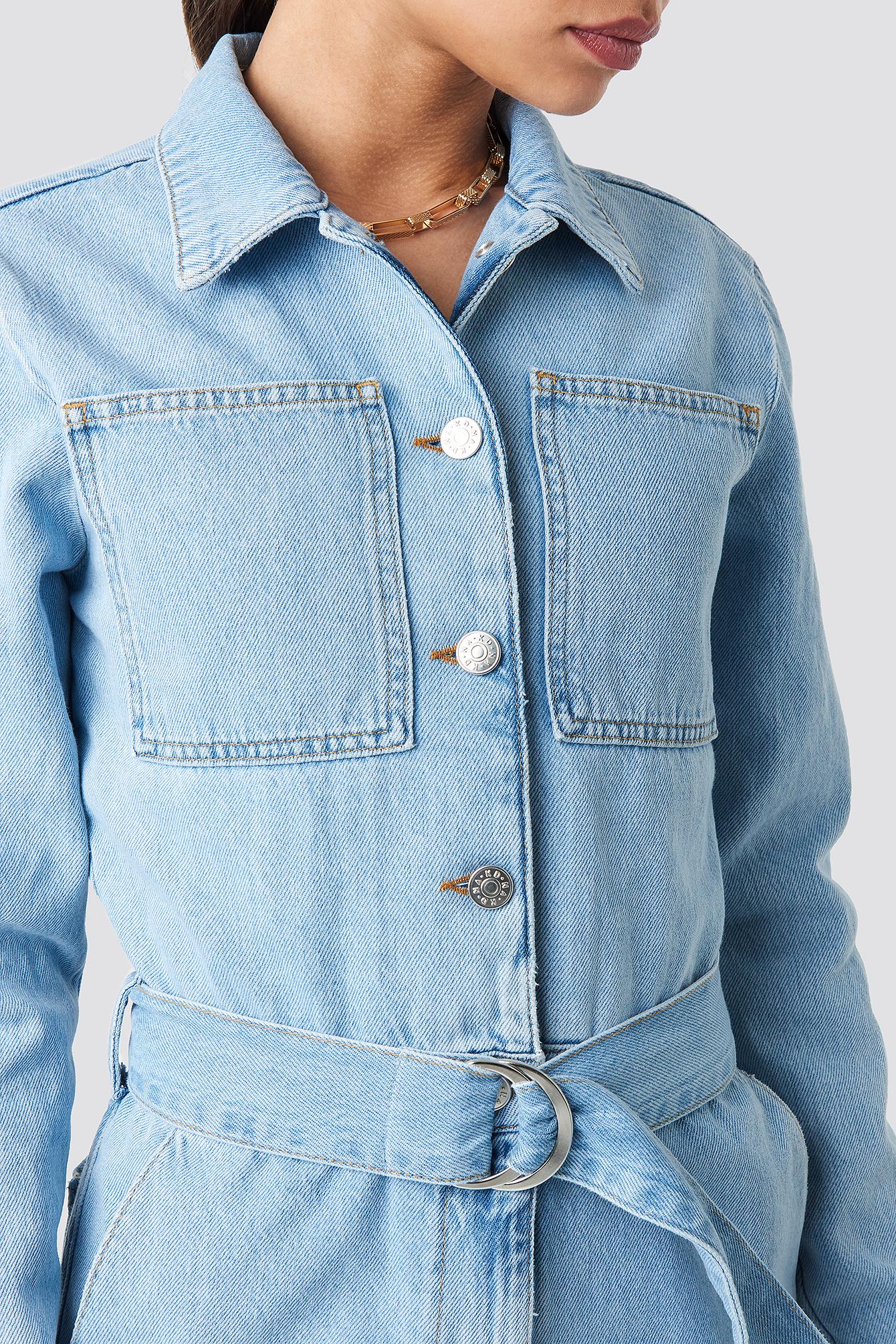 waist belt denim jumpsuit blue