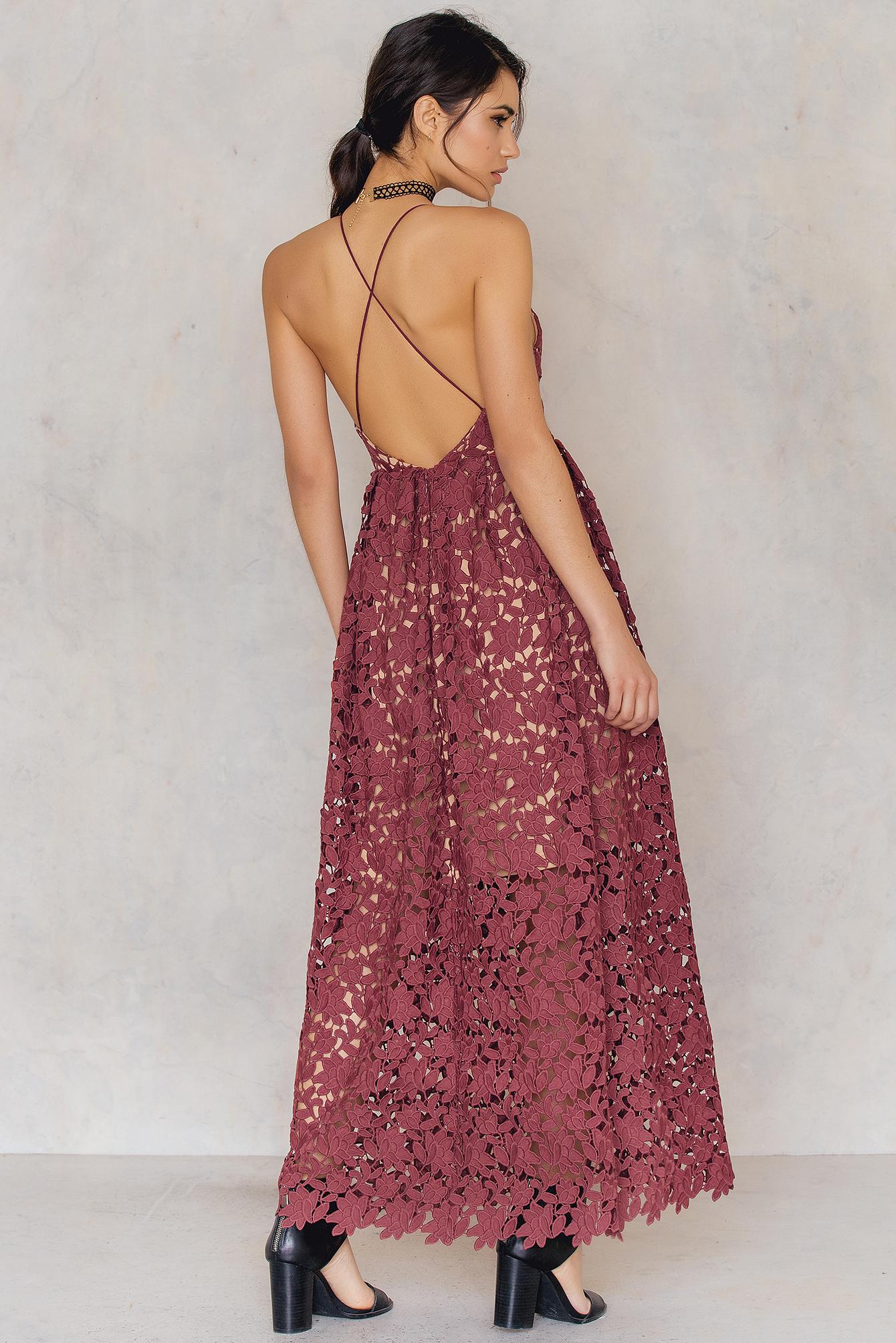 NA-KD Leather Flower Crochet Maxi Dress in Nude (Natural 