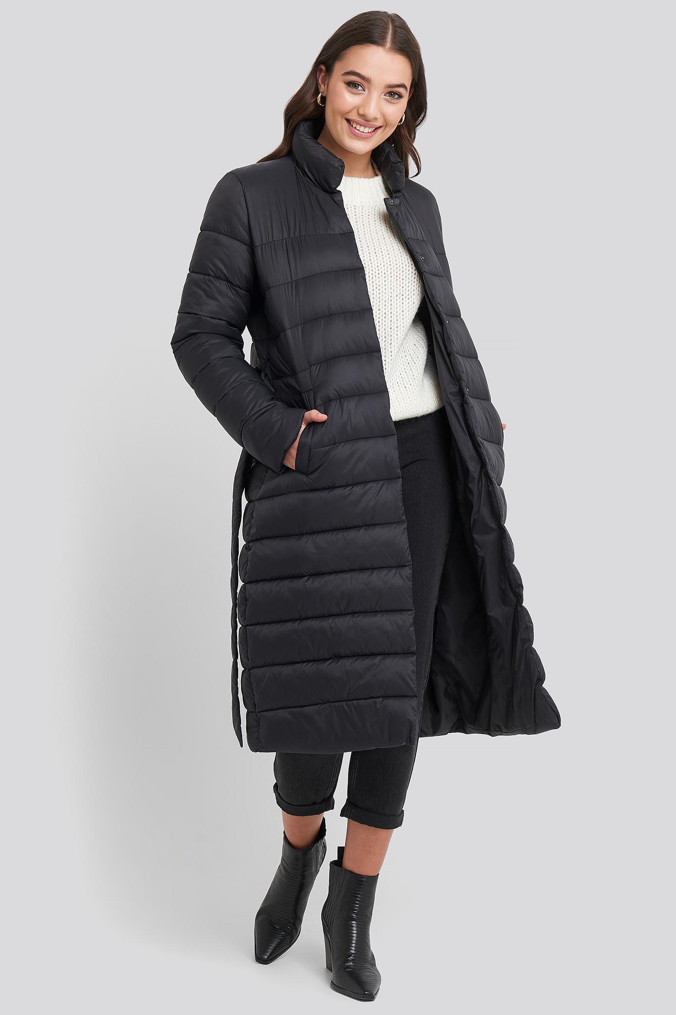 long belted padded coat