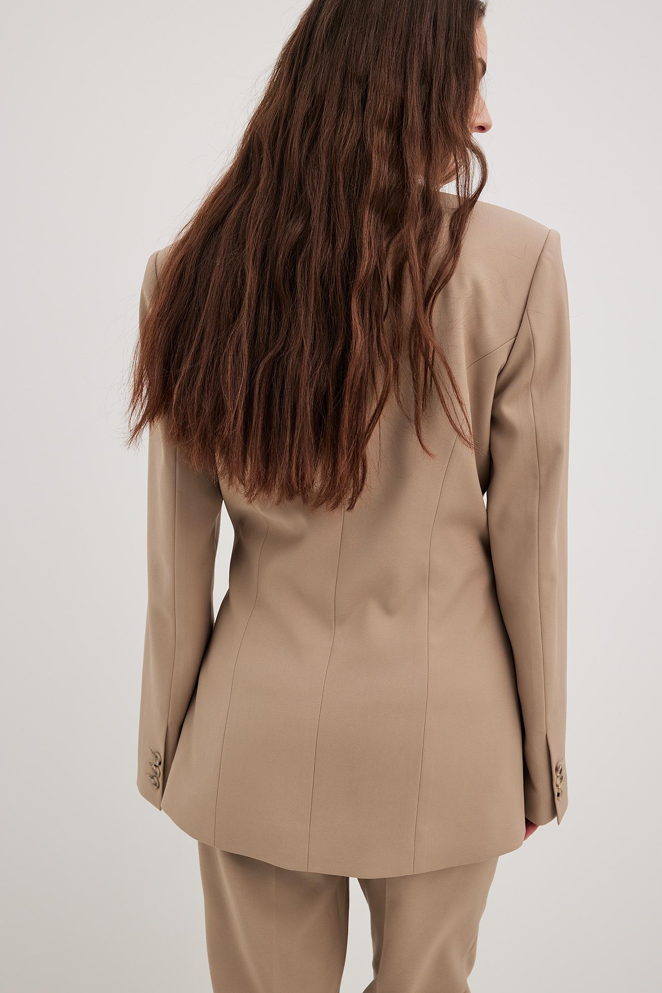 NA-KD Beige Fitted Waist Blazer in Natural | Lyst