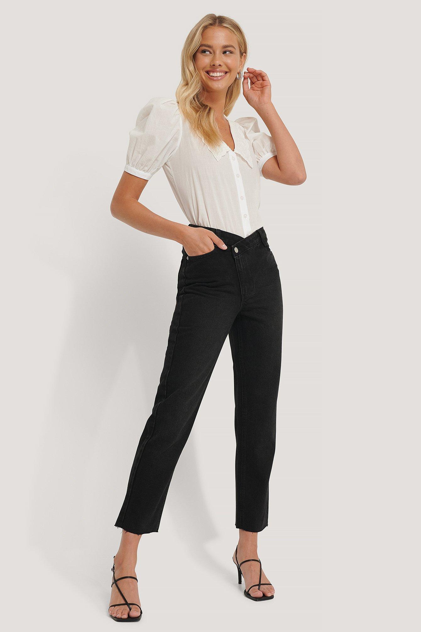NA-KD Denim Black High Waist Asymmetric 
