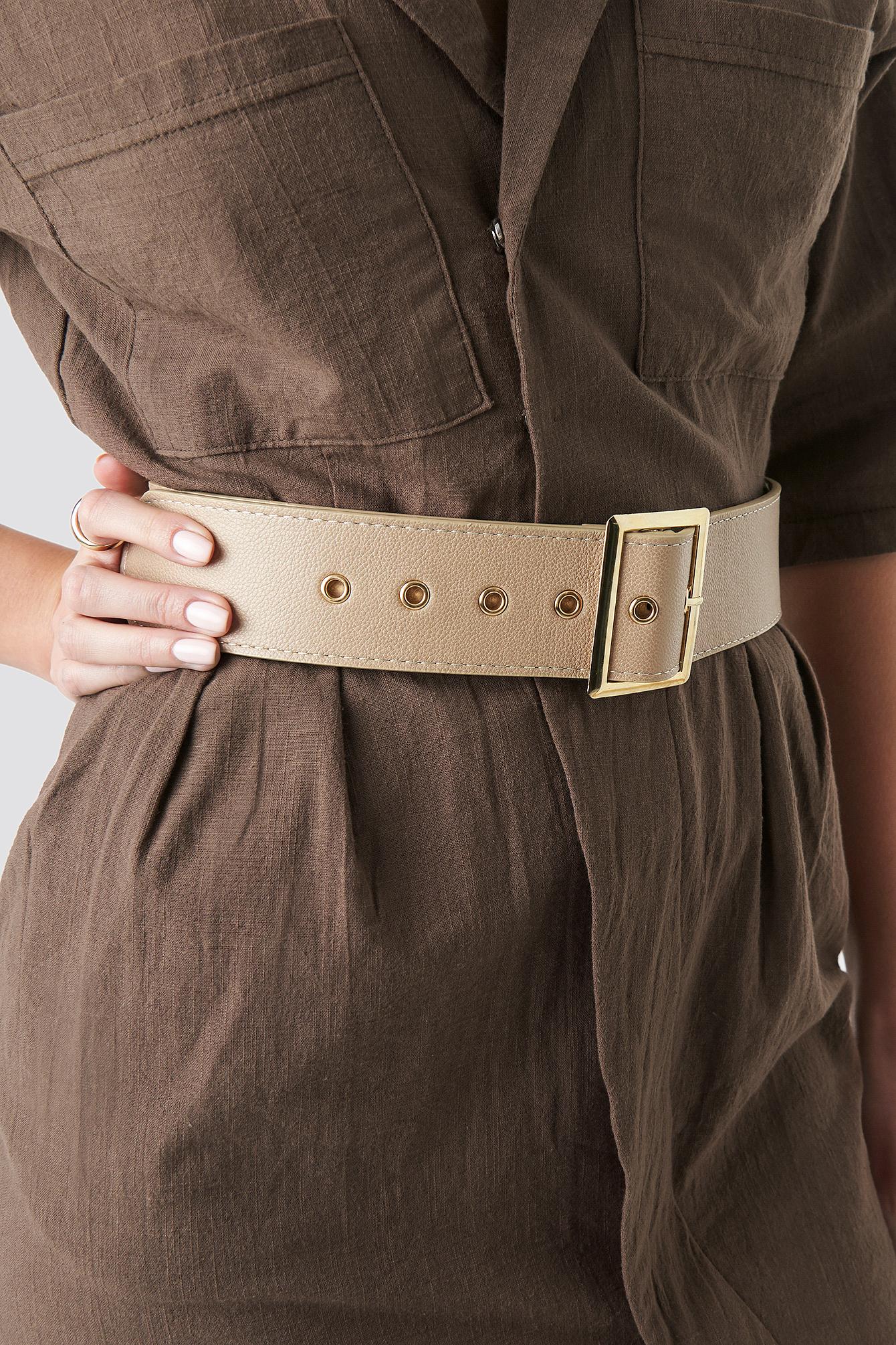 Beige Quilted Designer Inspired V Thin Belt