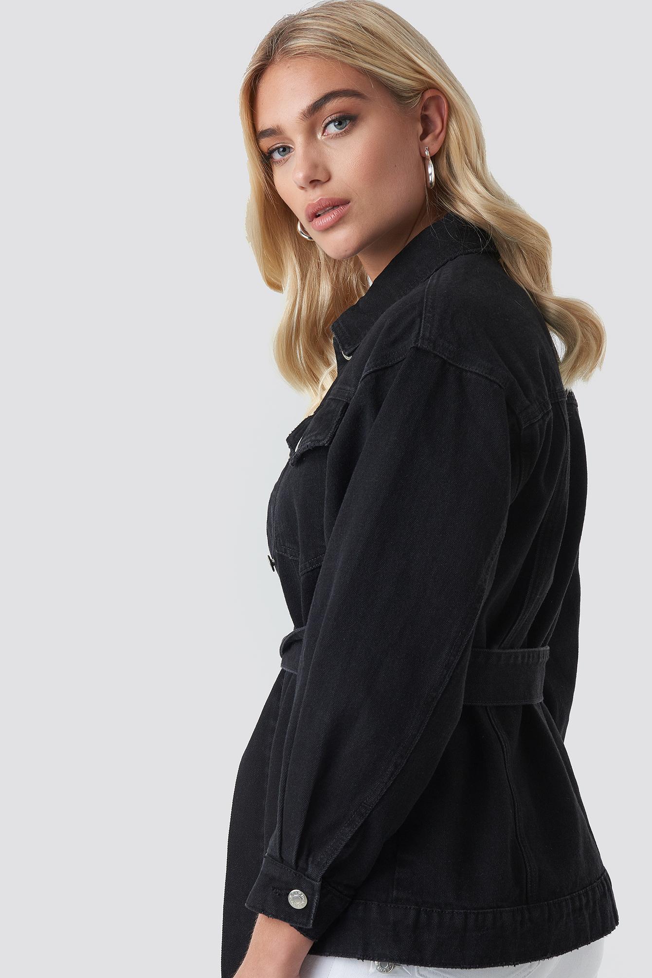 black belted denim jacket