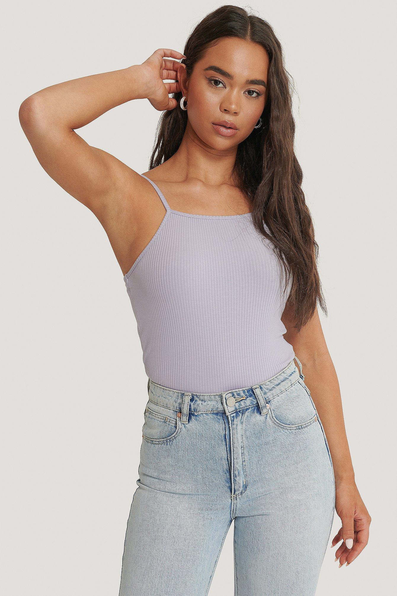 NA-KD Cotton Purple Strap Ribbed Singlet - Lyst