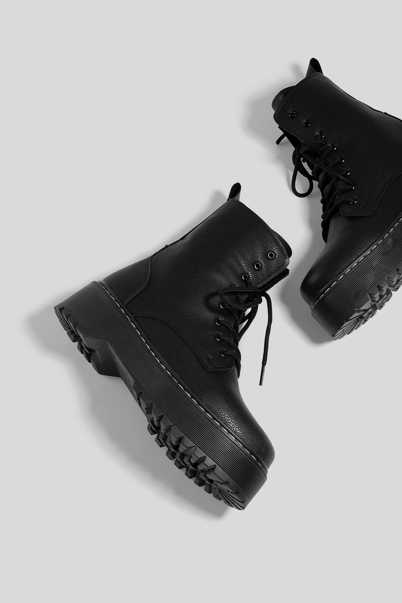 chunky black combat boots