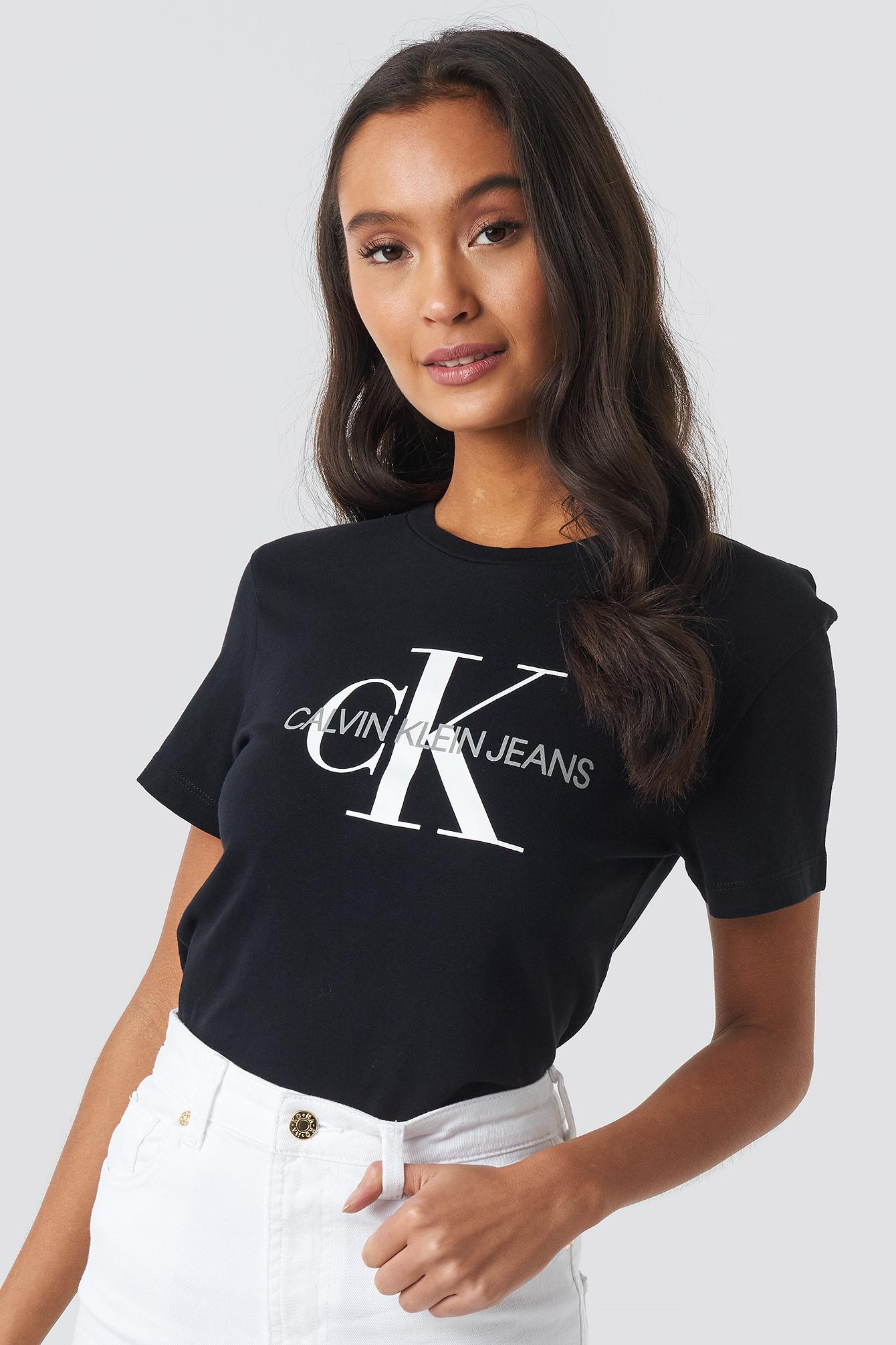 Calvin Klein Cotton Black Core Monogram Logo Tee, Text-print Pattern - Lyst