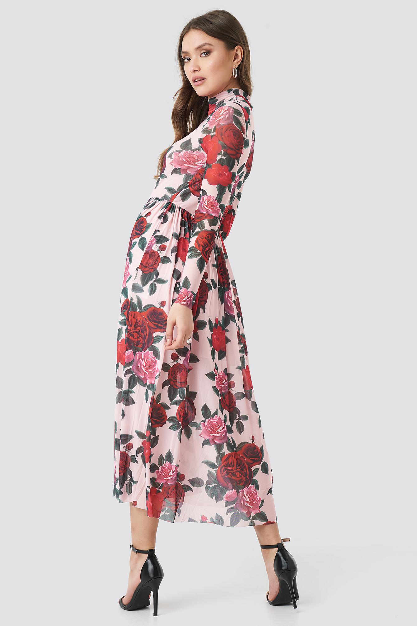 mesh ls midi dress