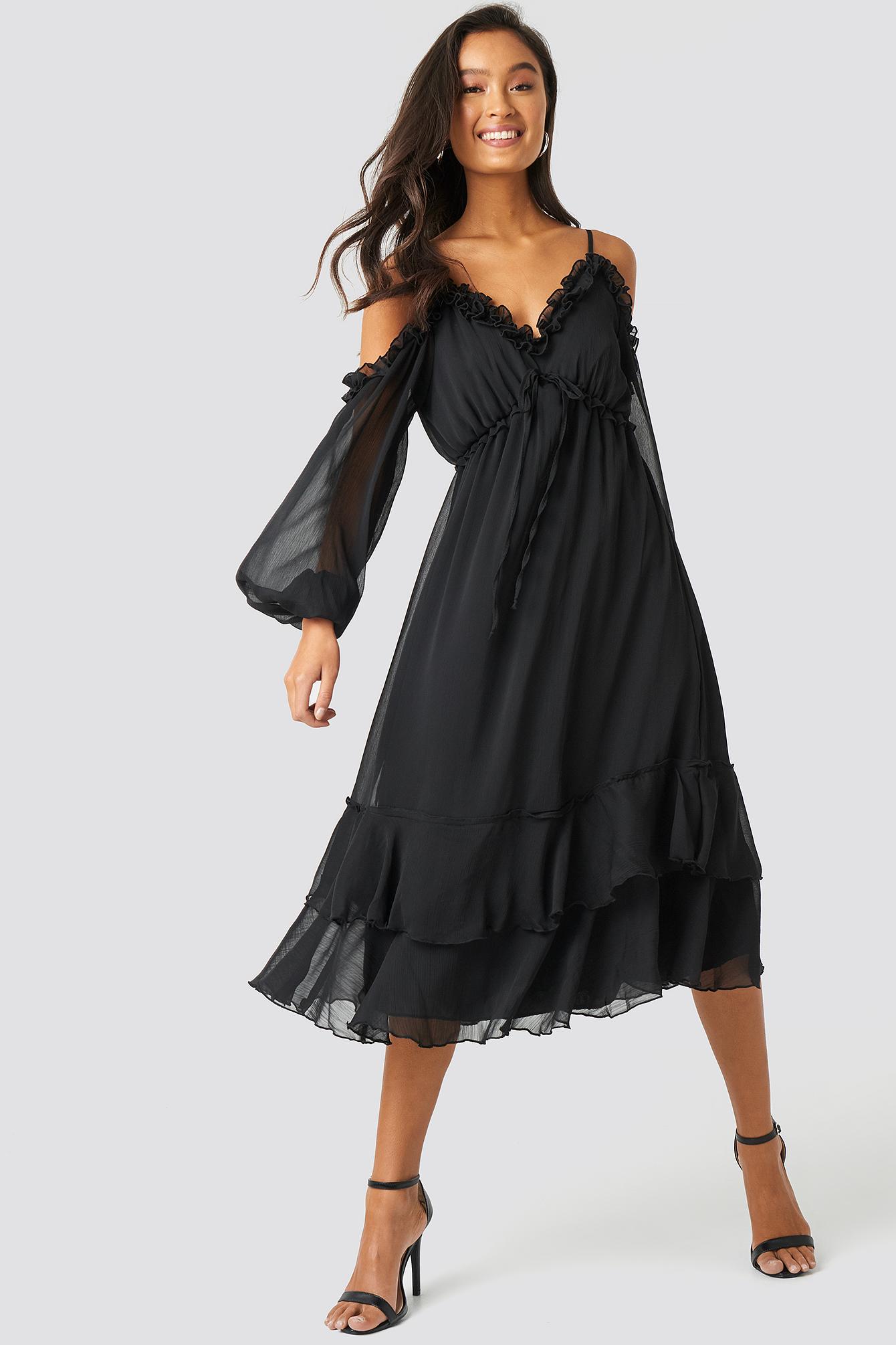 Trendyol Synthetic Shoulder Detailed Frilly Midi Dress ...