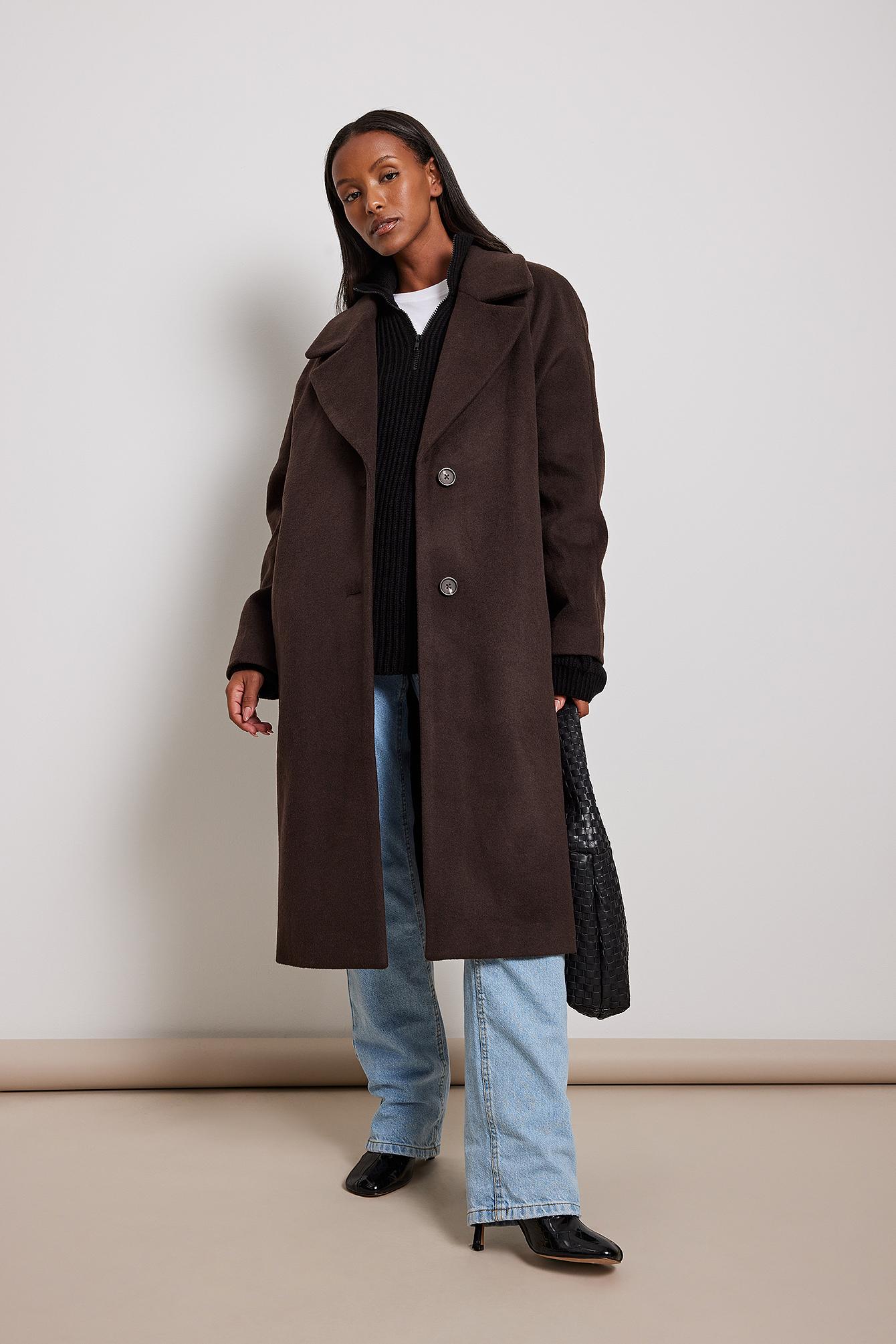 NA-KD Wool Blend Oversized Coat in Brown | Lyst