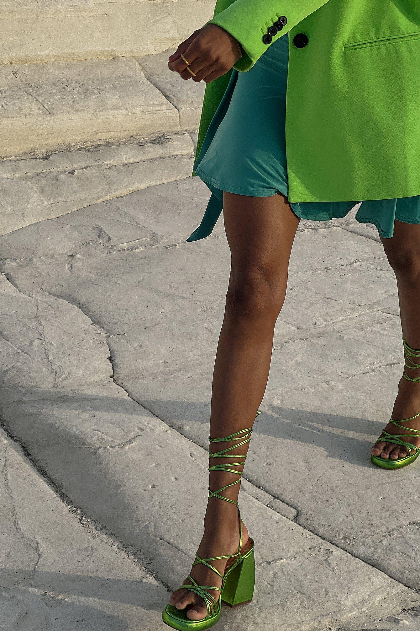 NA-KD Green Chubby Retro Strappy Heels 