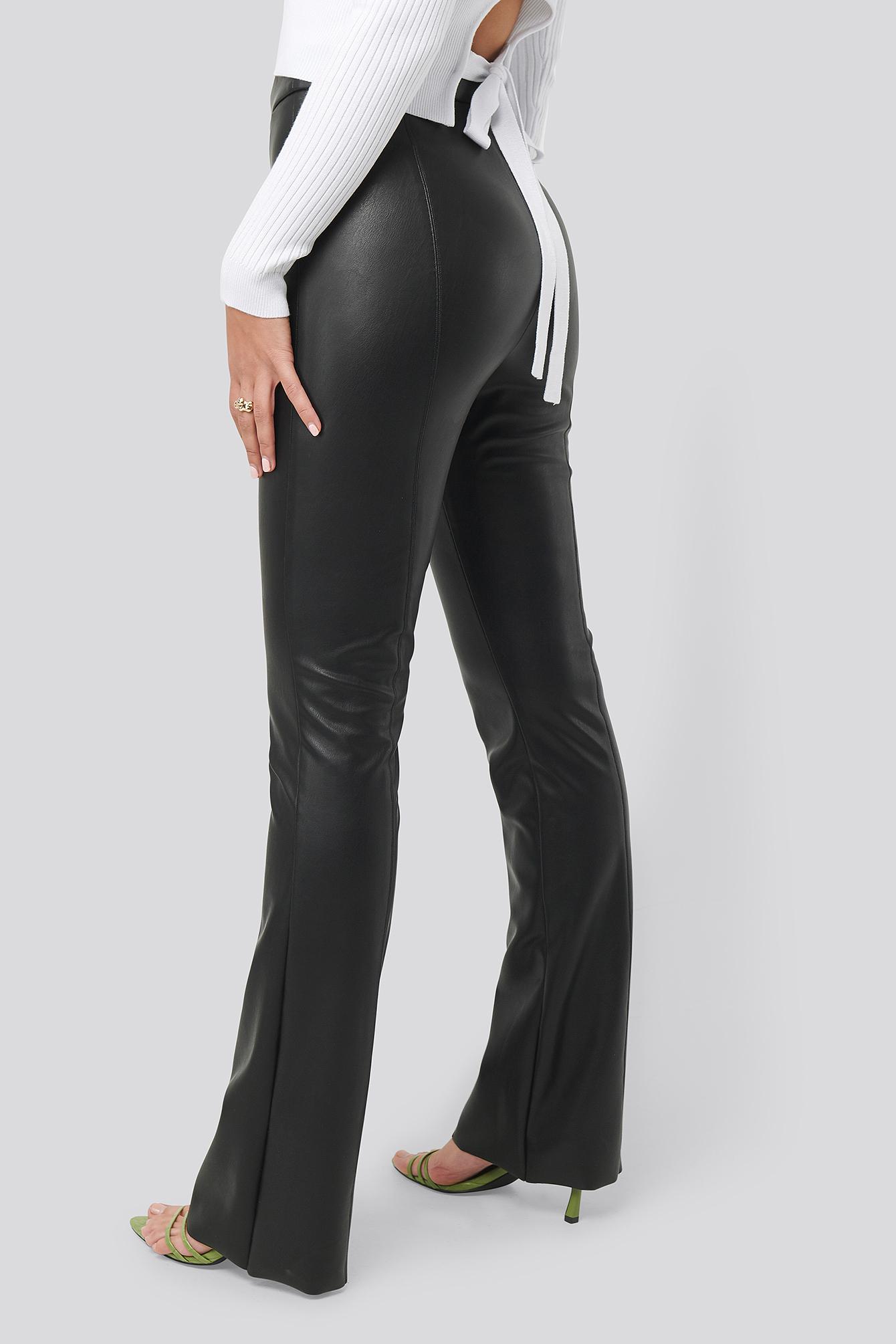 black pu flared trousers