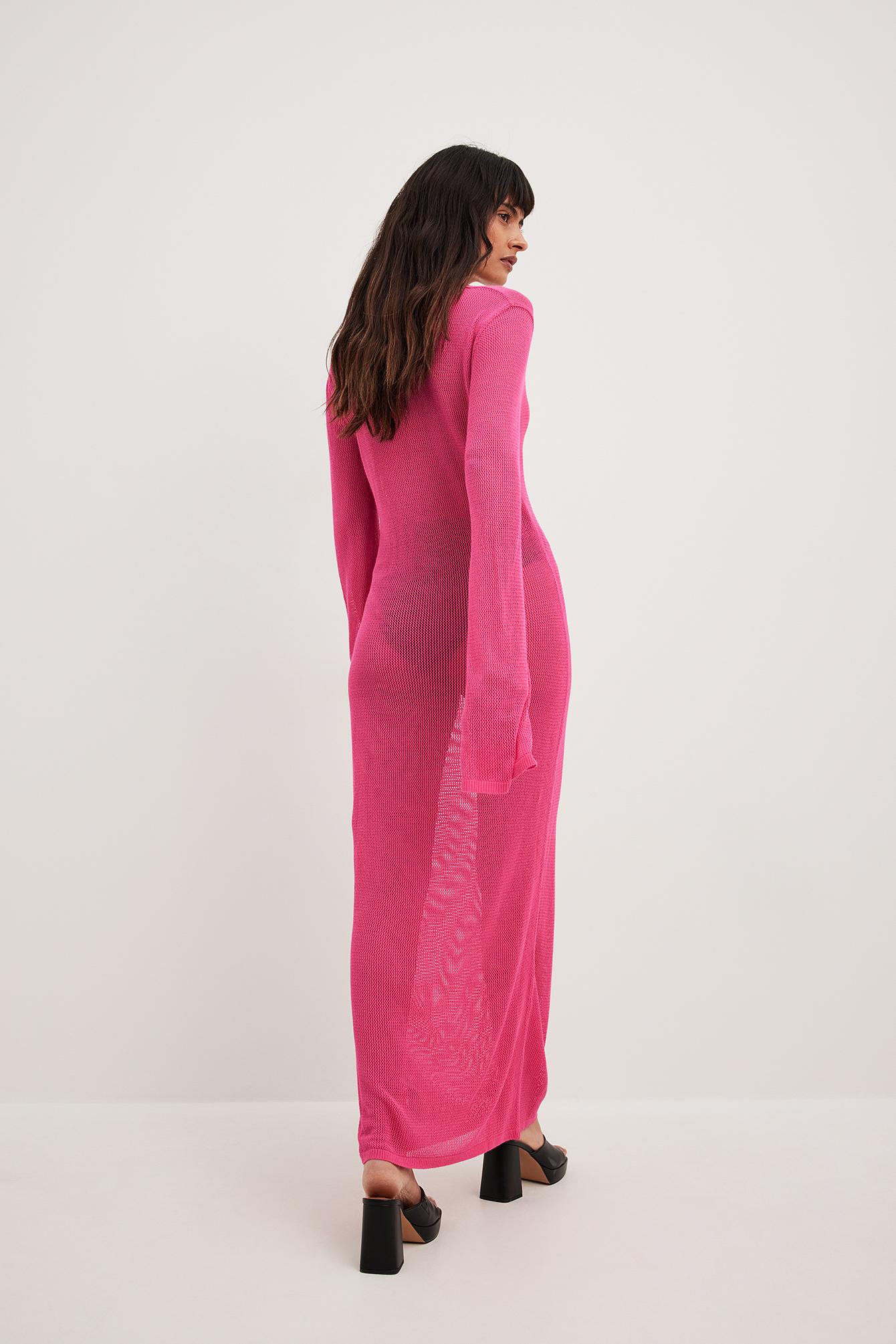 NA-KD Hole Knitted Maxi Dress in Pink | Lyst