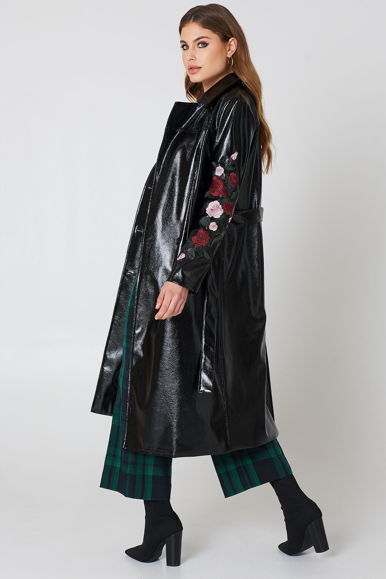 Lyst - Na-Kd Flower Embroidery Patent Coat in Black