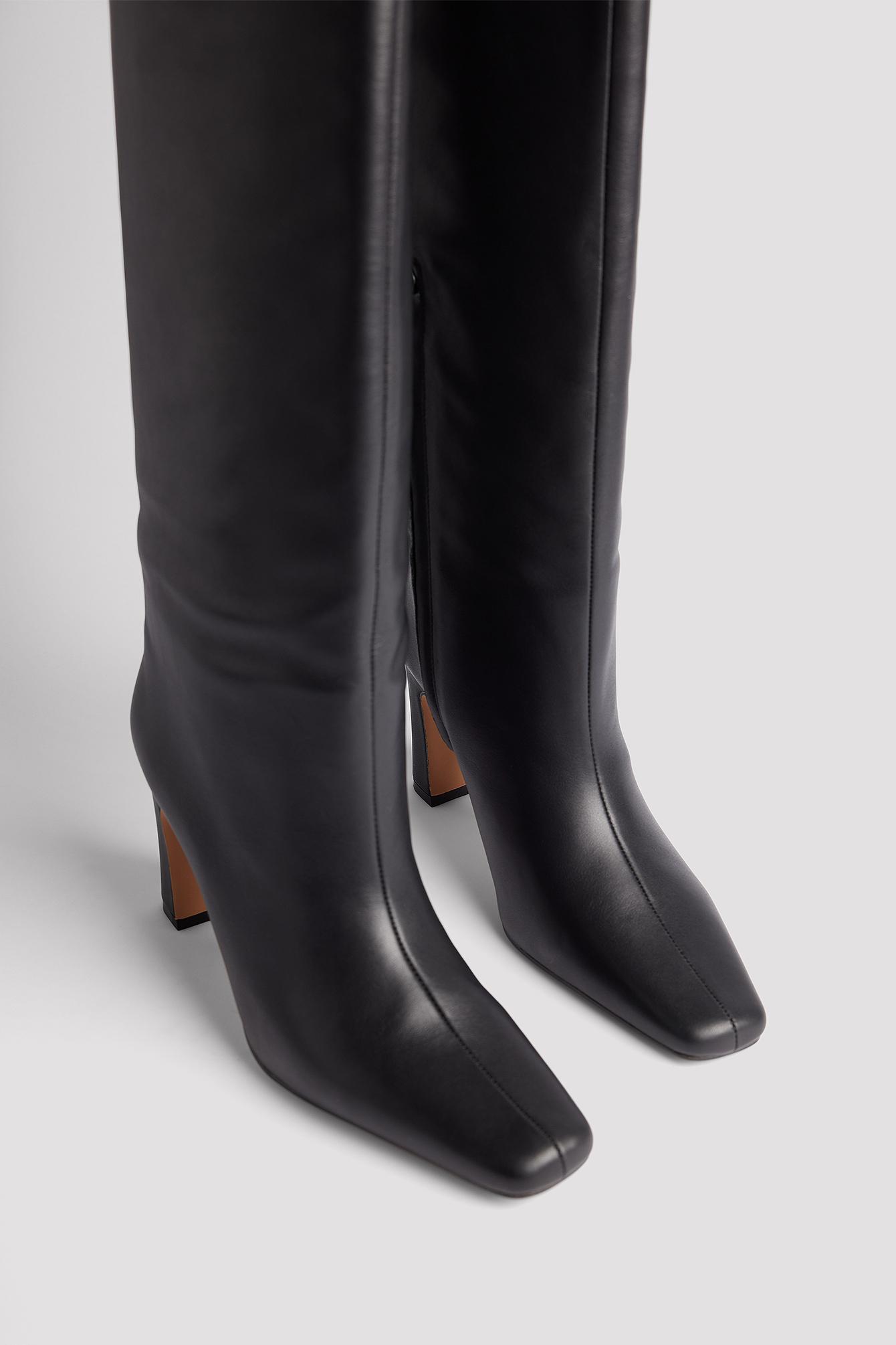 NA-KD Leather Shaft Boots in Black | Lyst