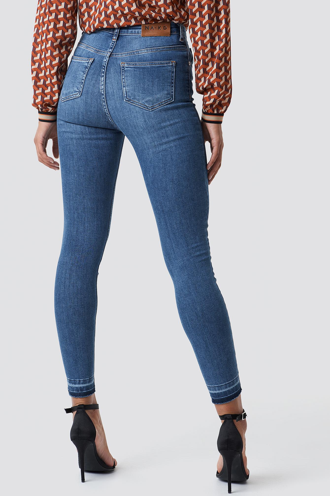 skinny high waist open hem jeans