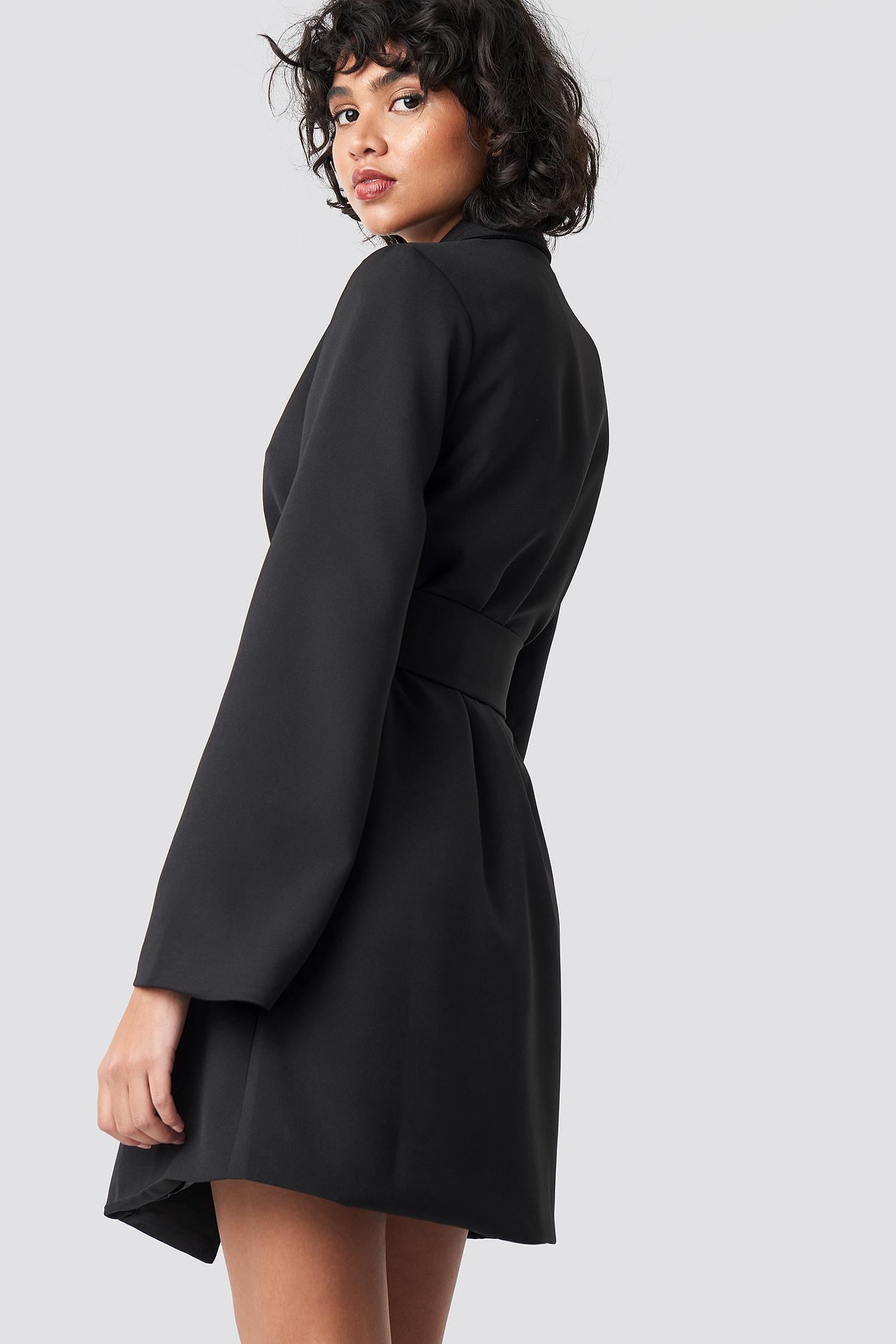 wide sleeve belted blazer dress