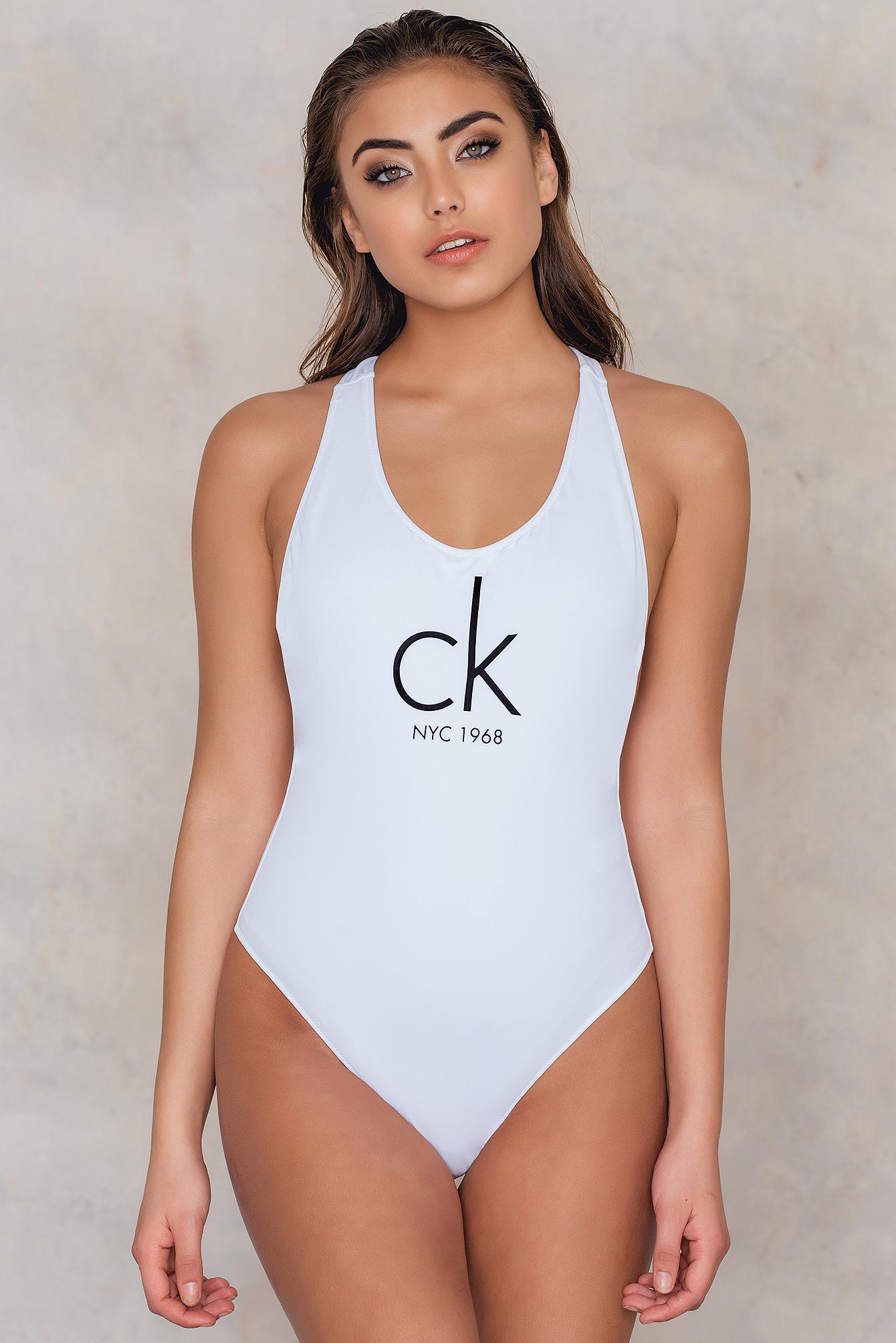 CALVIN KLEIN 205W39NYC Cheeky Racer Back One Piece in White | Lyst