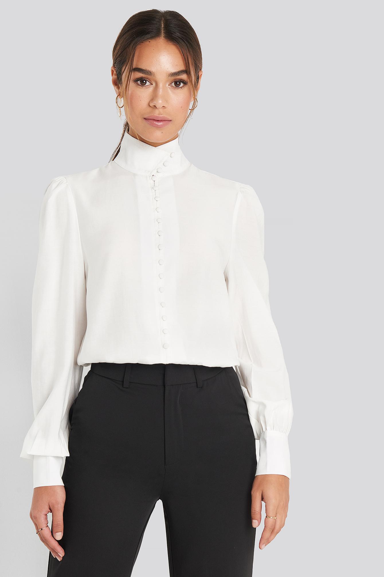 NA-KD High Neck Button Blouse White | Lyst