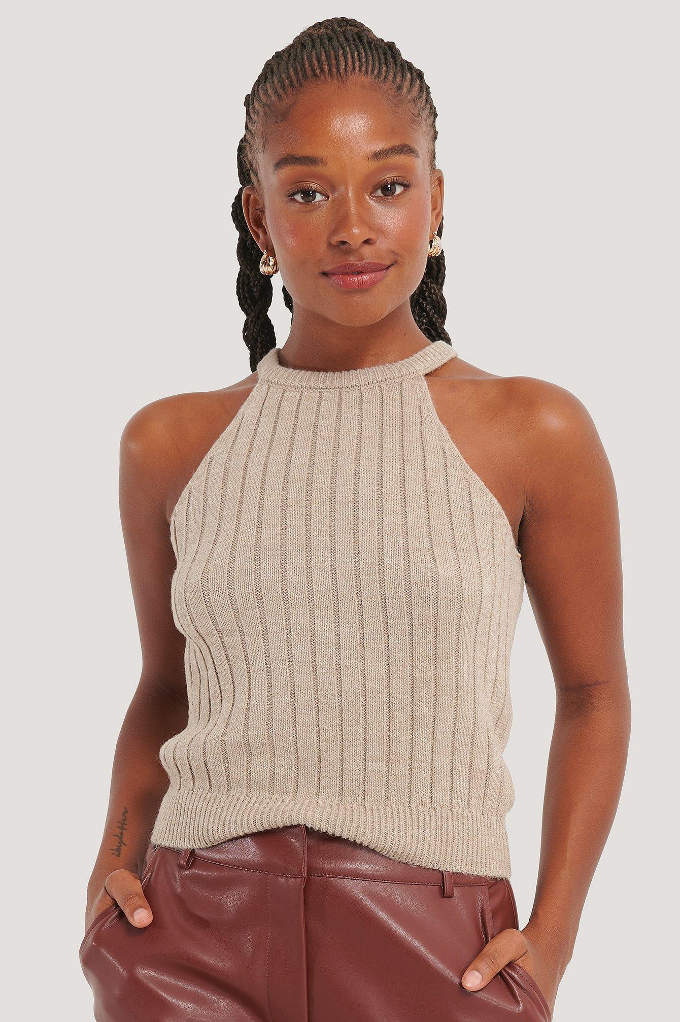 Knit beige ribbed singlet Clearance